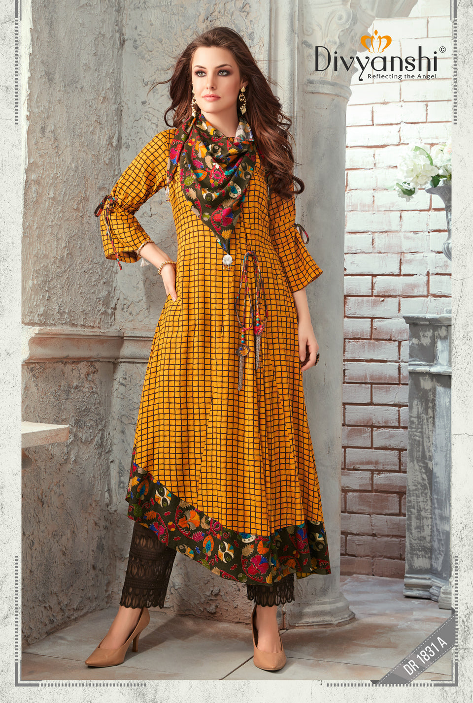 Casual Wear Long Checks Design Rayon Kurti