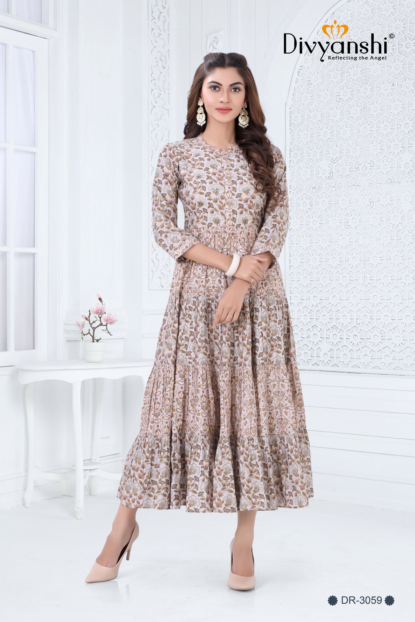 Finest Chanderi Print A line Long Kurti