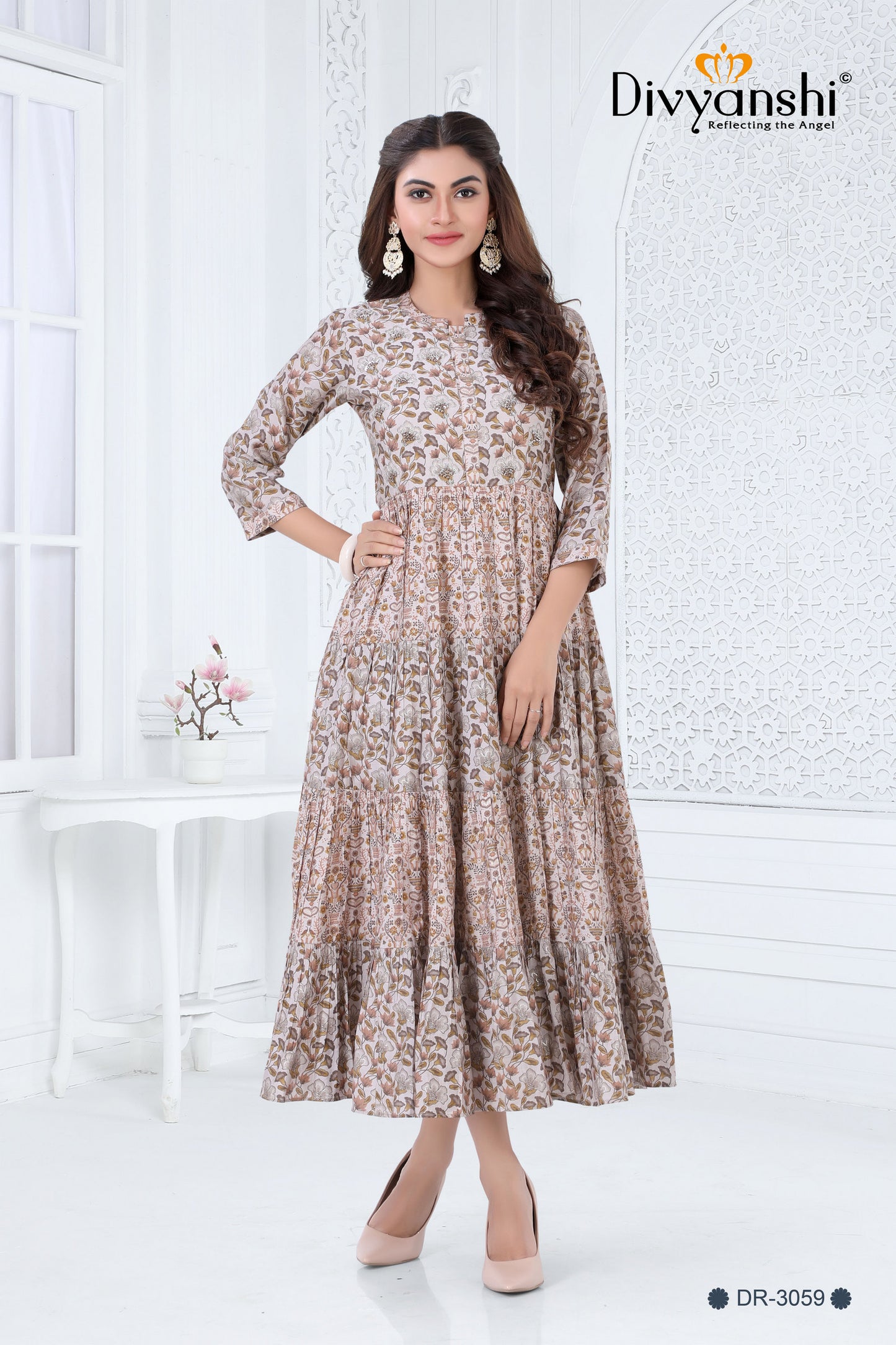Finest Chanderi Print A line Long Kurti