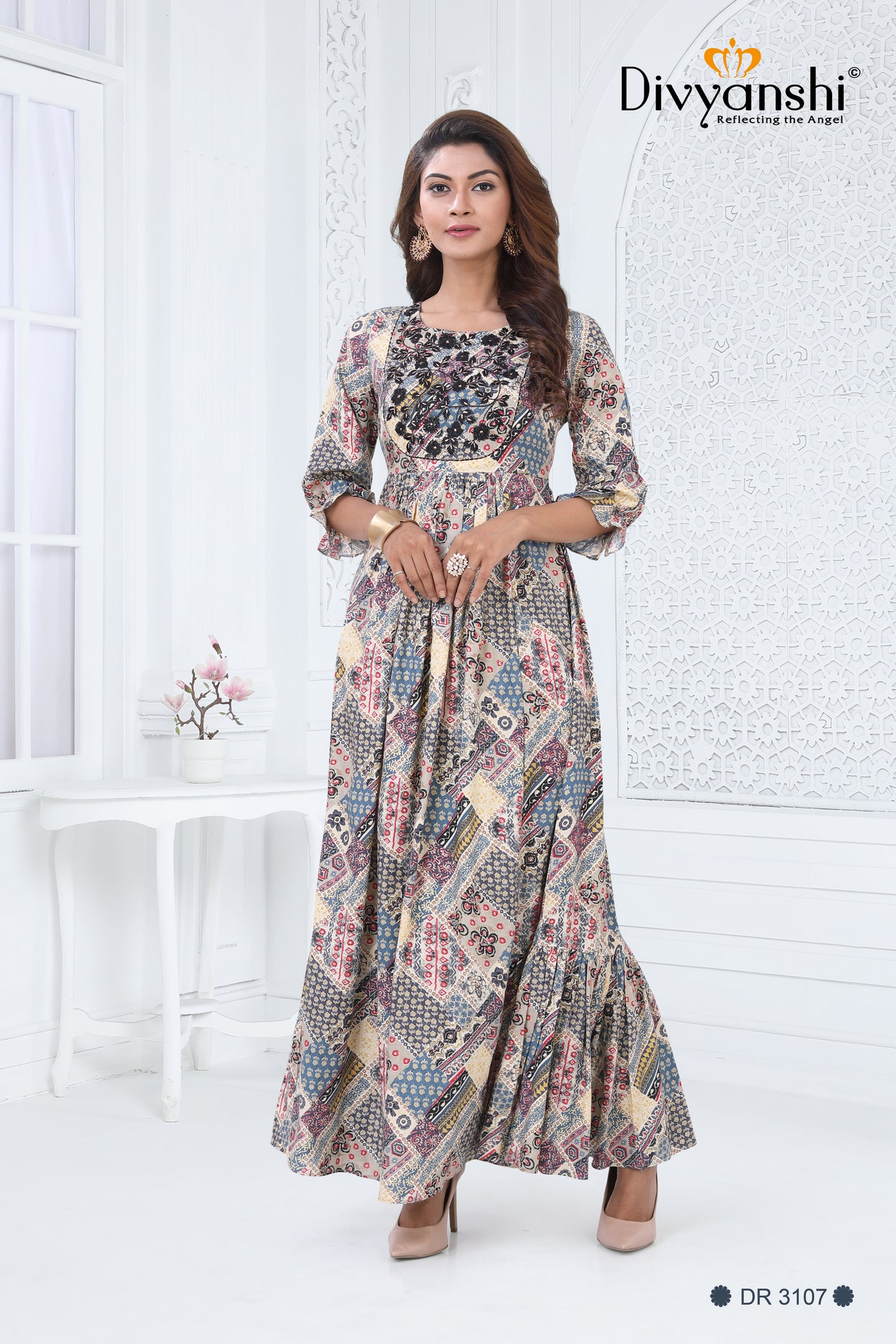 Designer Rayon Print Gown (DR3107A)