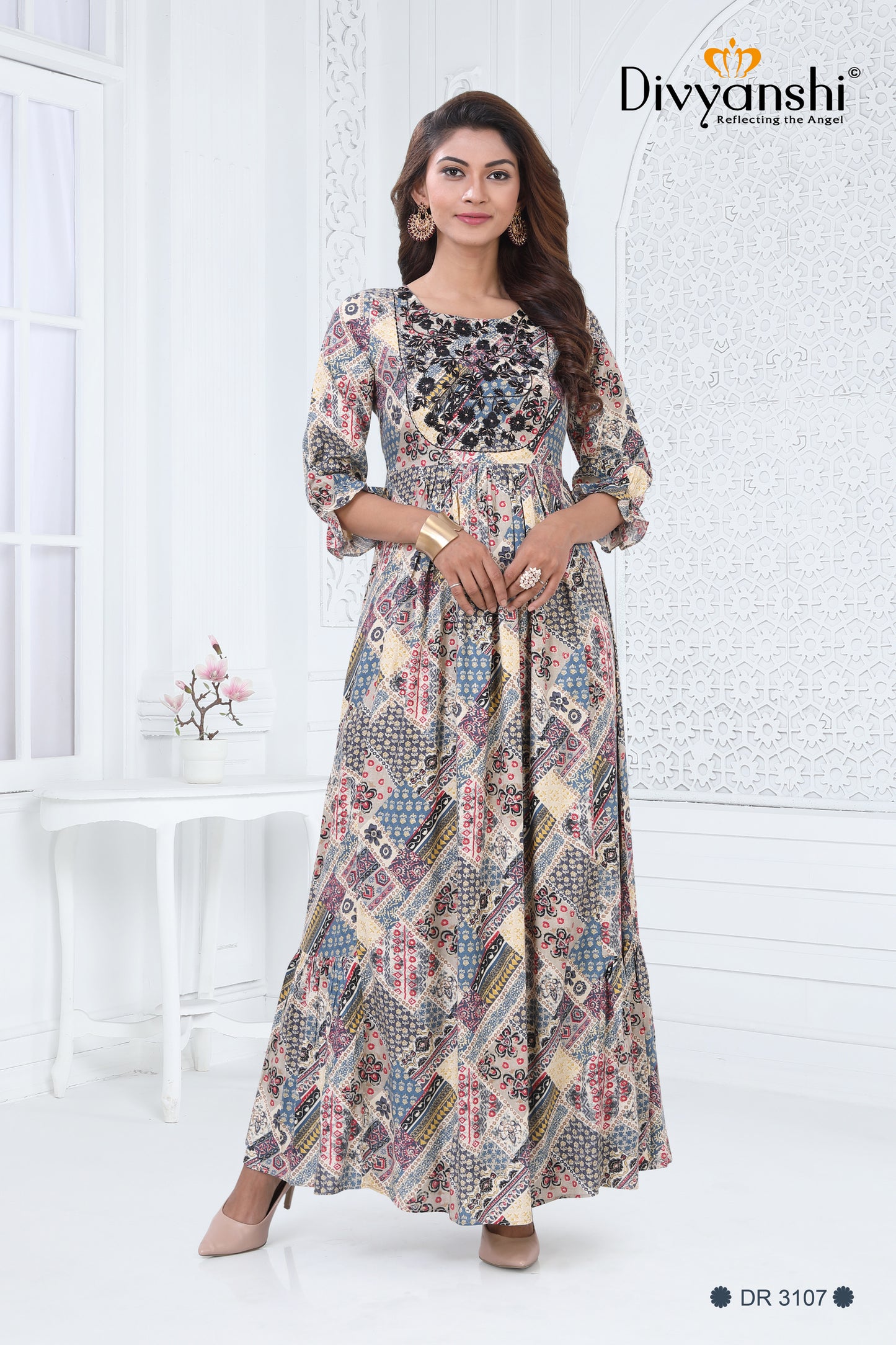 Designer Rayon Print Gown (DR3107A)