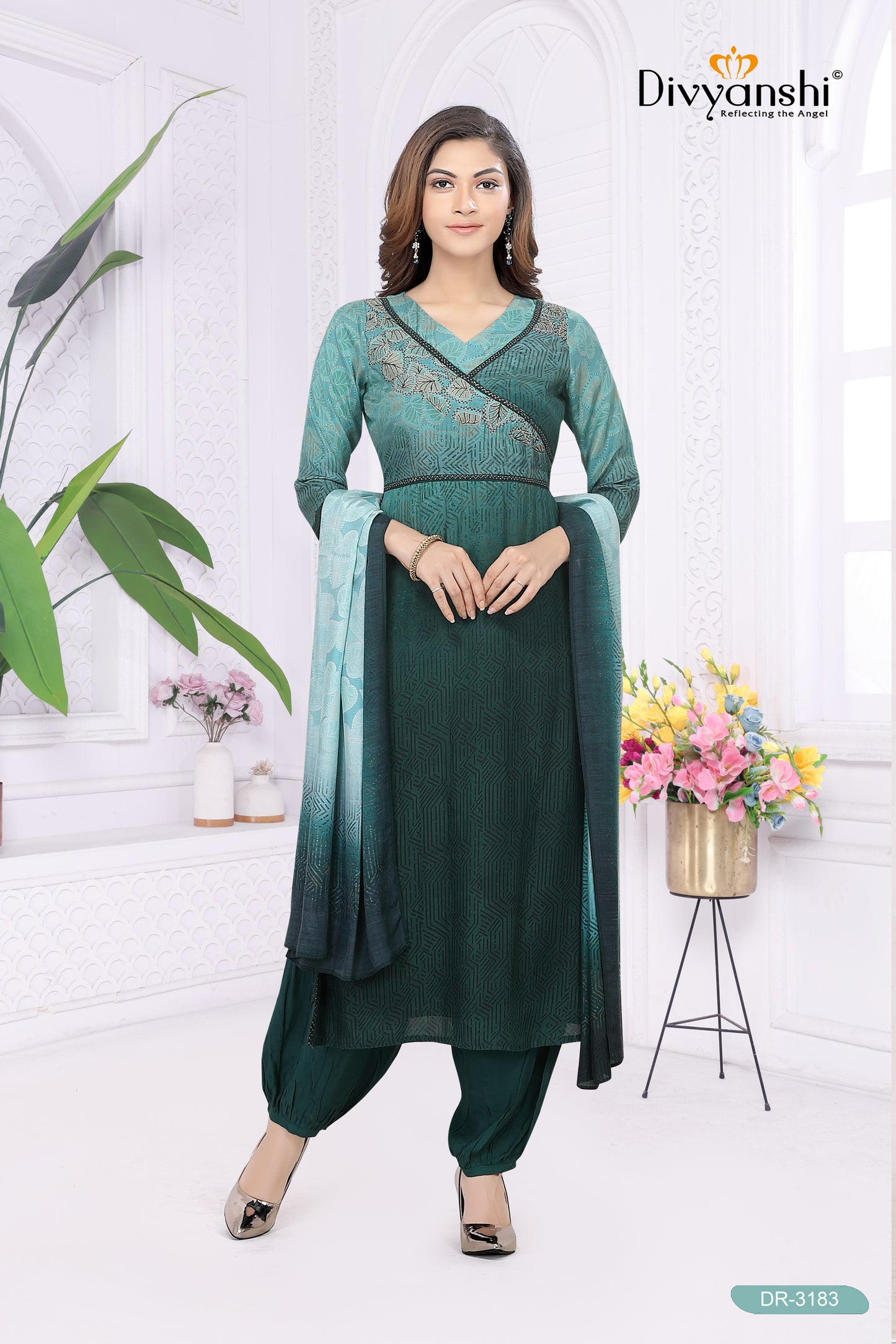 Tie Dye Styling Designer Premium Kurti with matching bottom and dupatta (DR3183)