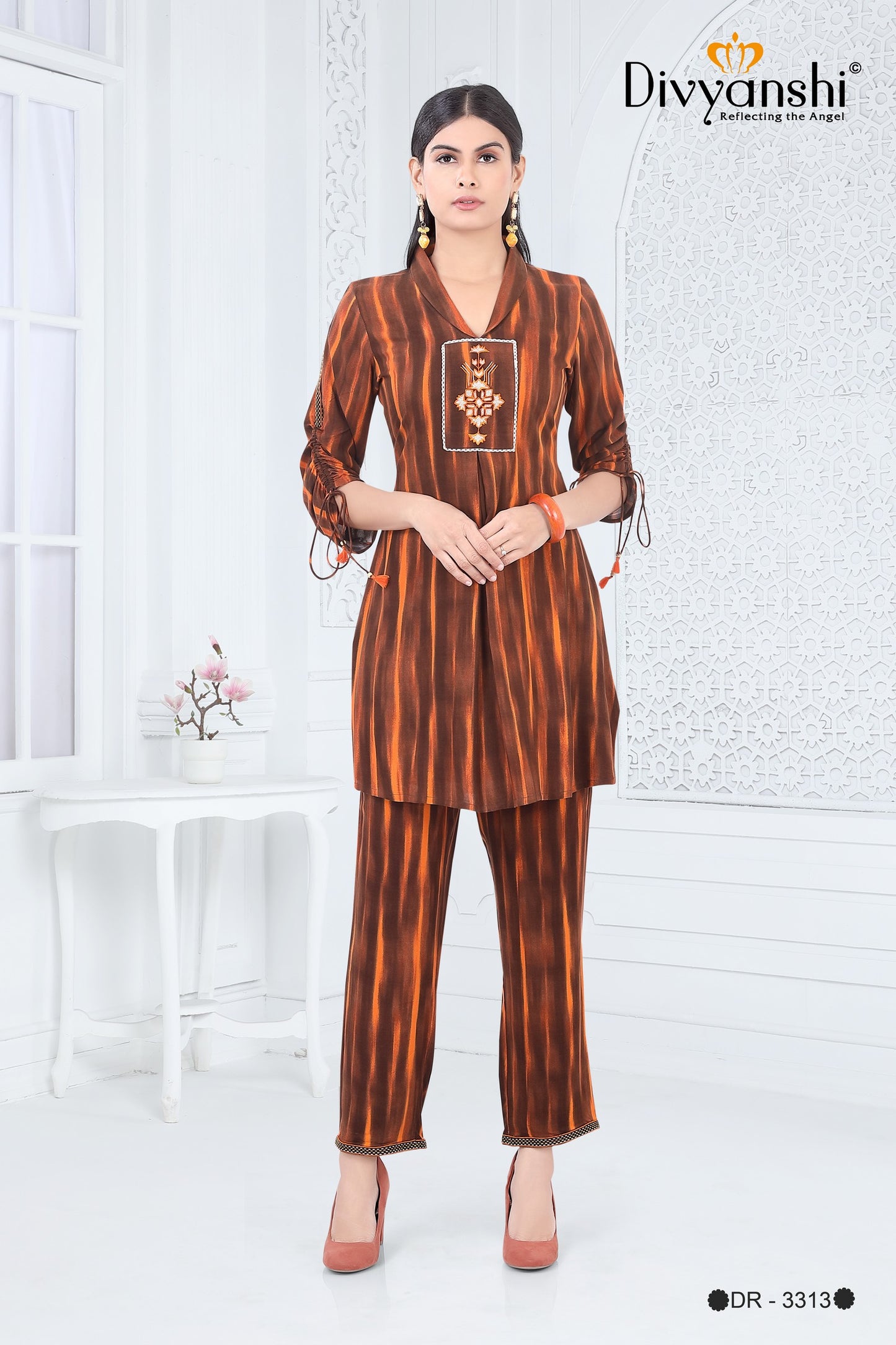 Premium Cord Set with Stylist Neck & Designer Sleeves (DR3313)