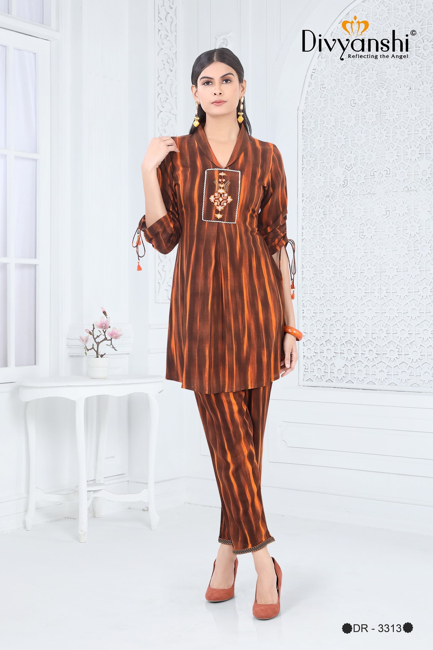 Premium Cord Set with Stylist Neck & Designer Sleeves (DR3313)