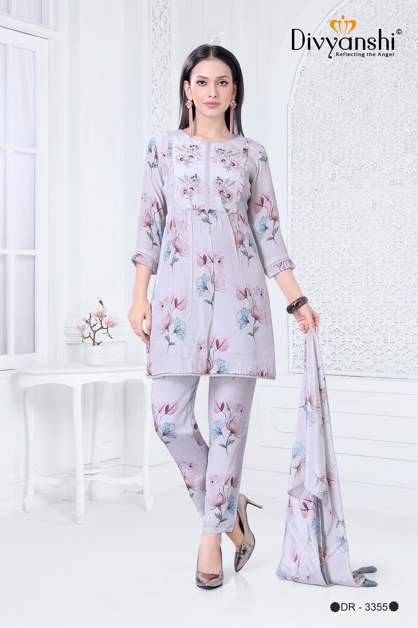 Floral Print Cord Set with Scarf style dupatta (DR3355)