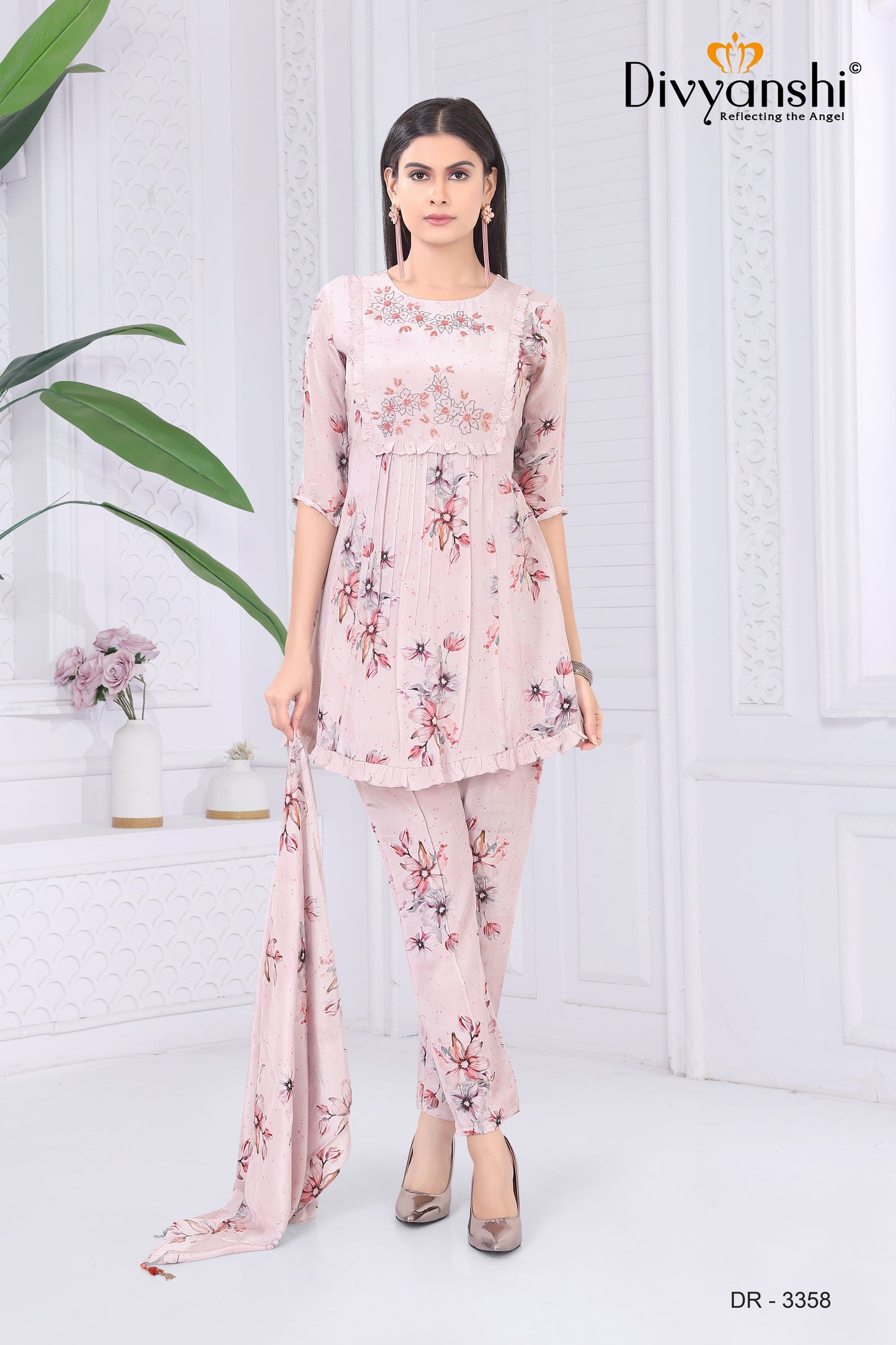 Floral Print Cord Set with matching scarf (DR3358)