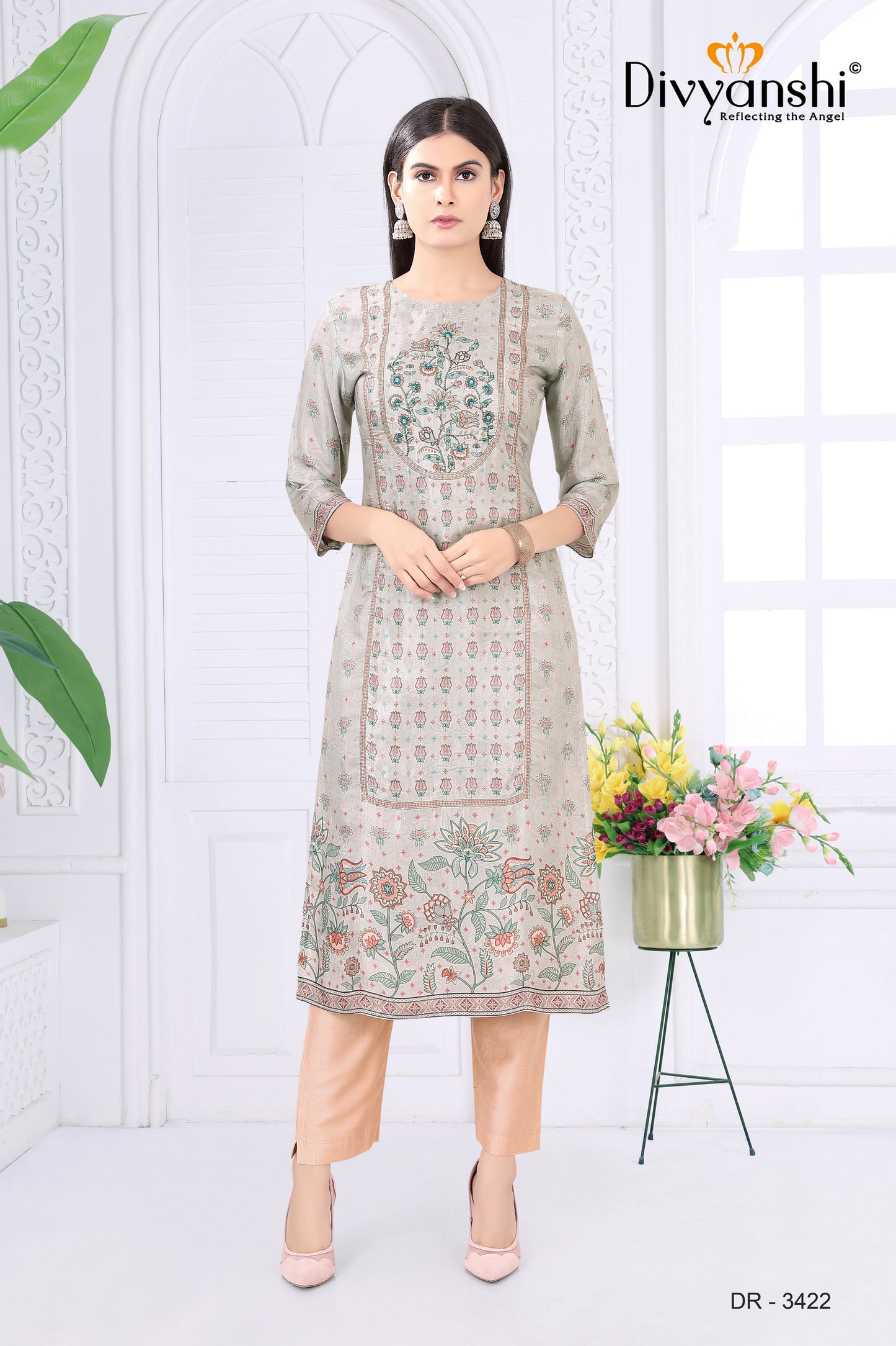 Straight Fit Designer Kurti with Detailed Handwork to make it Elegant (DR3422A)