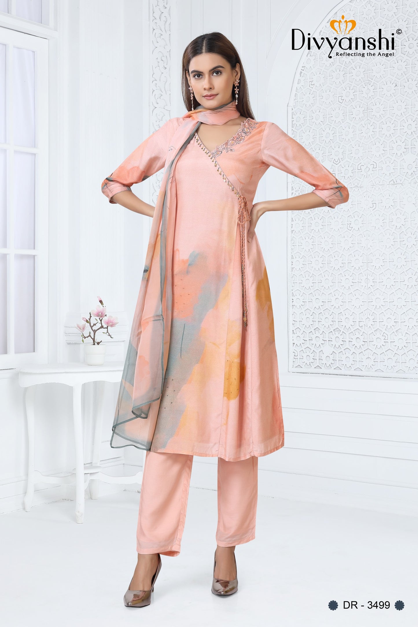 Pastel Shade Designer Kurti in Tie-Dye Finish Made from High Quality Fabrics With Matching Pant and Dupatta (DR3499)