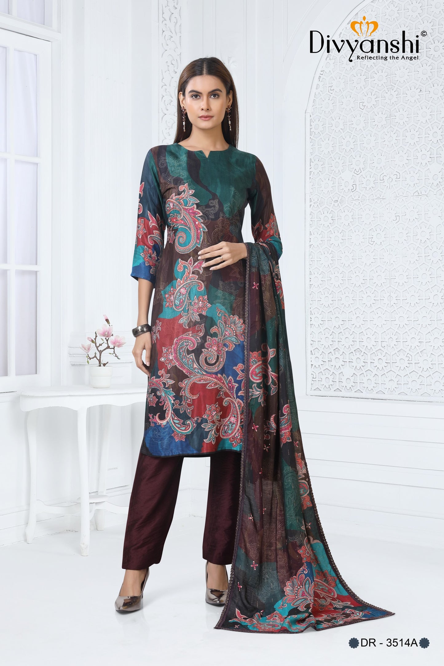 Fancy Straight Fit Knee Length Designer Kurti with Matching Pant and Dupatta (DR3514A)