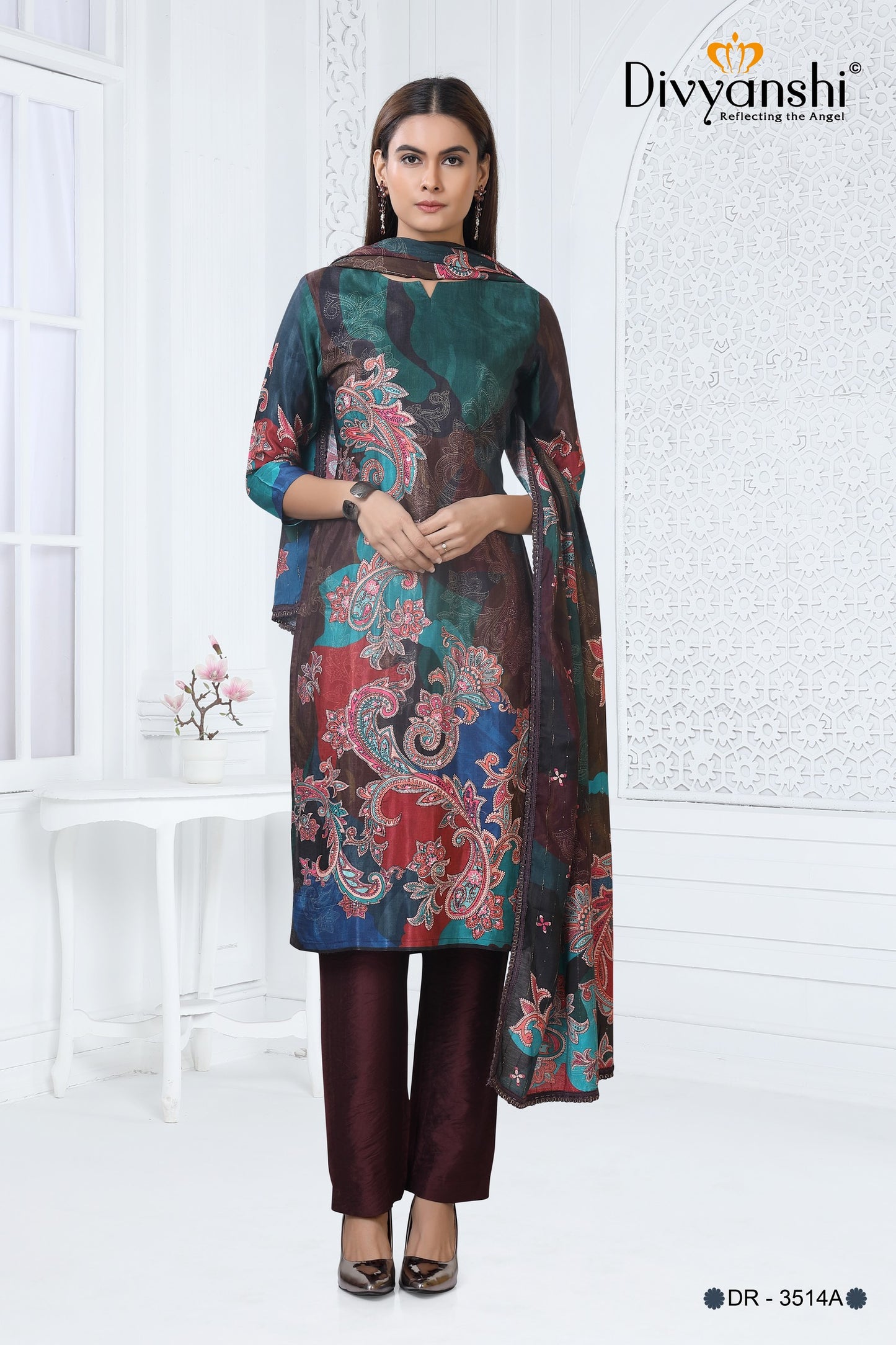 Fancy Straight Fit Knee Length Designer Kurti with Matching Pant and Dupatta (DR3514A)