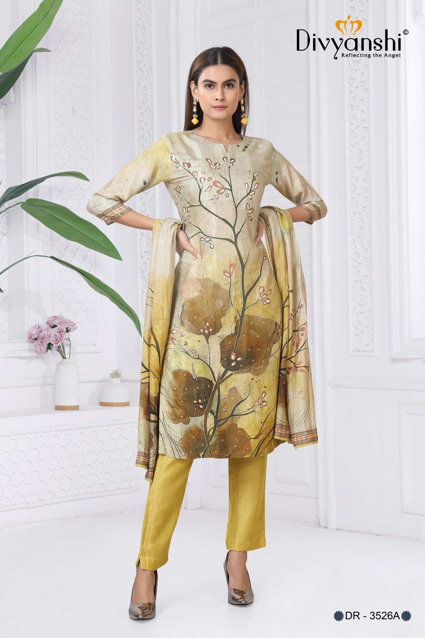 Elegant Printed Kurti made from premium fabric with matching pant and dupatta (DR3526A)