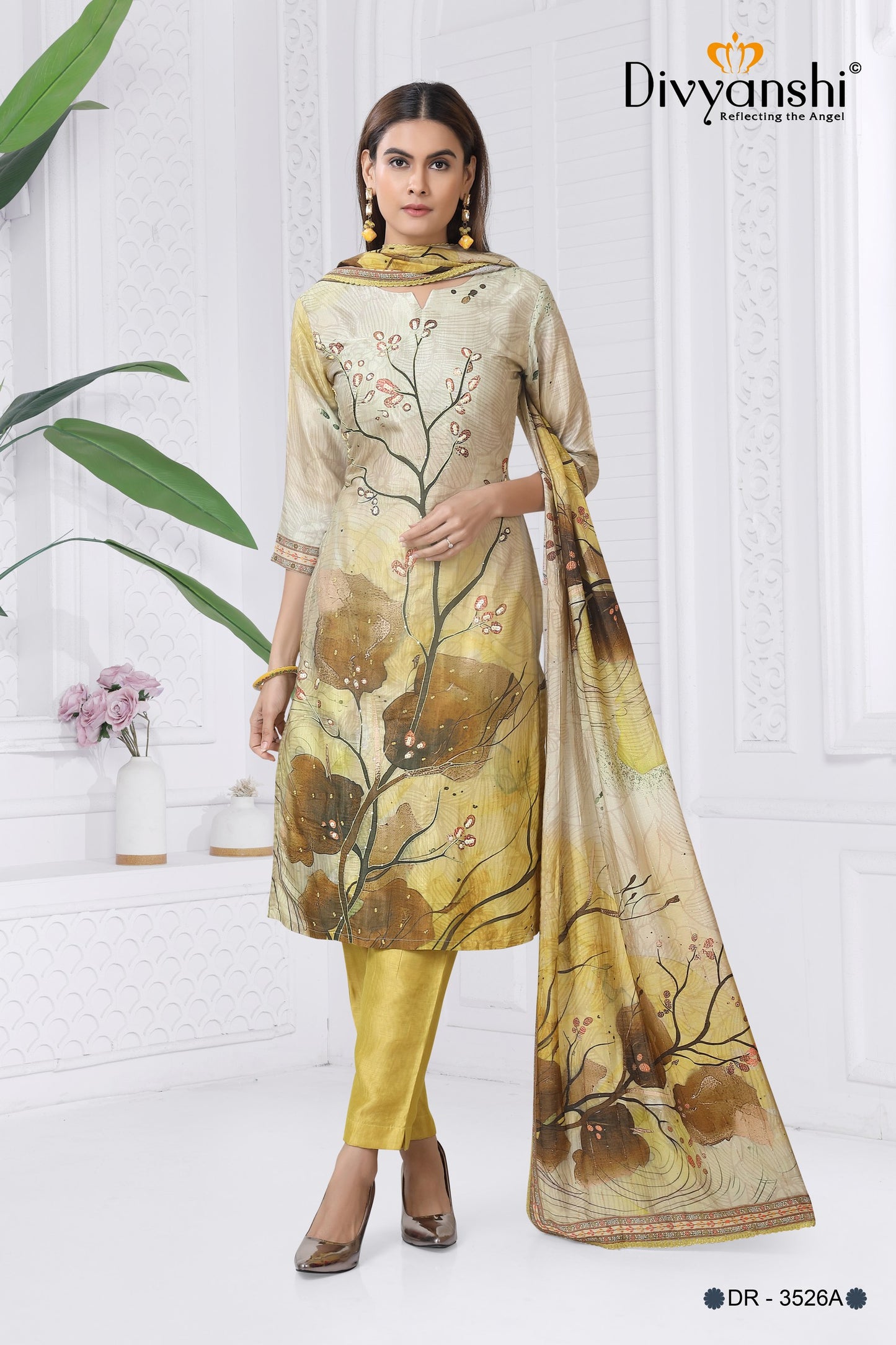 Elegant Printed Kurti made from premium fabric with matching pant and dupatta (DR3526A)