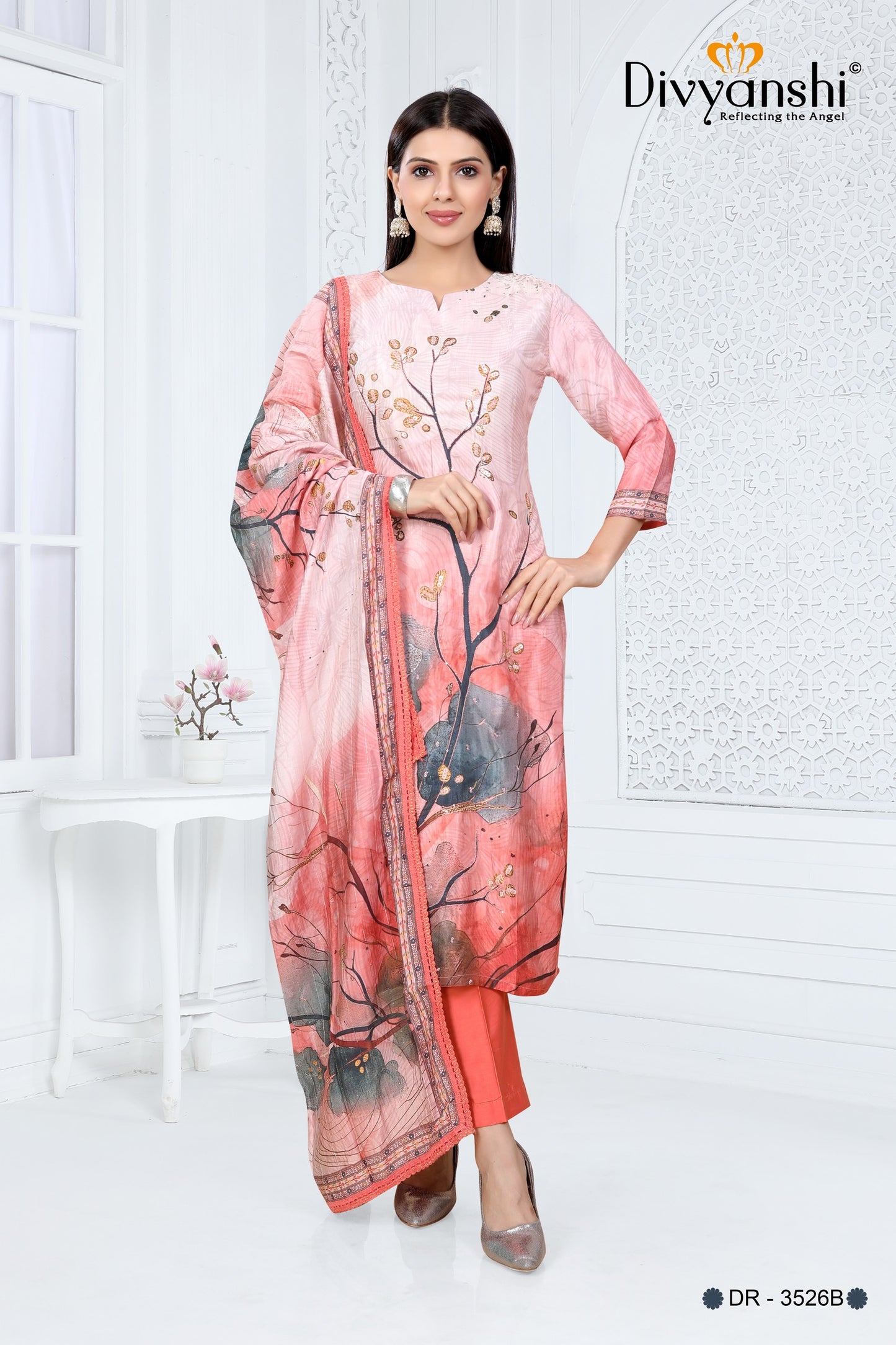 Elegant Printed Kurti made from premium fabric with matching pant and dupatta (DR3526B)