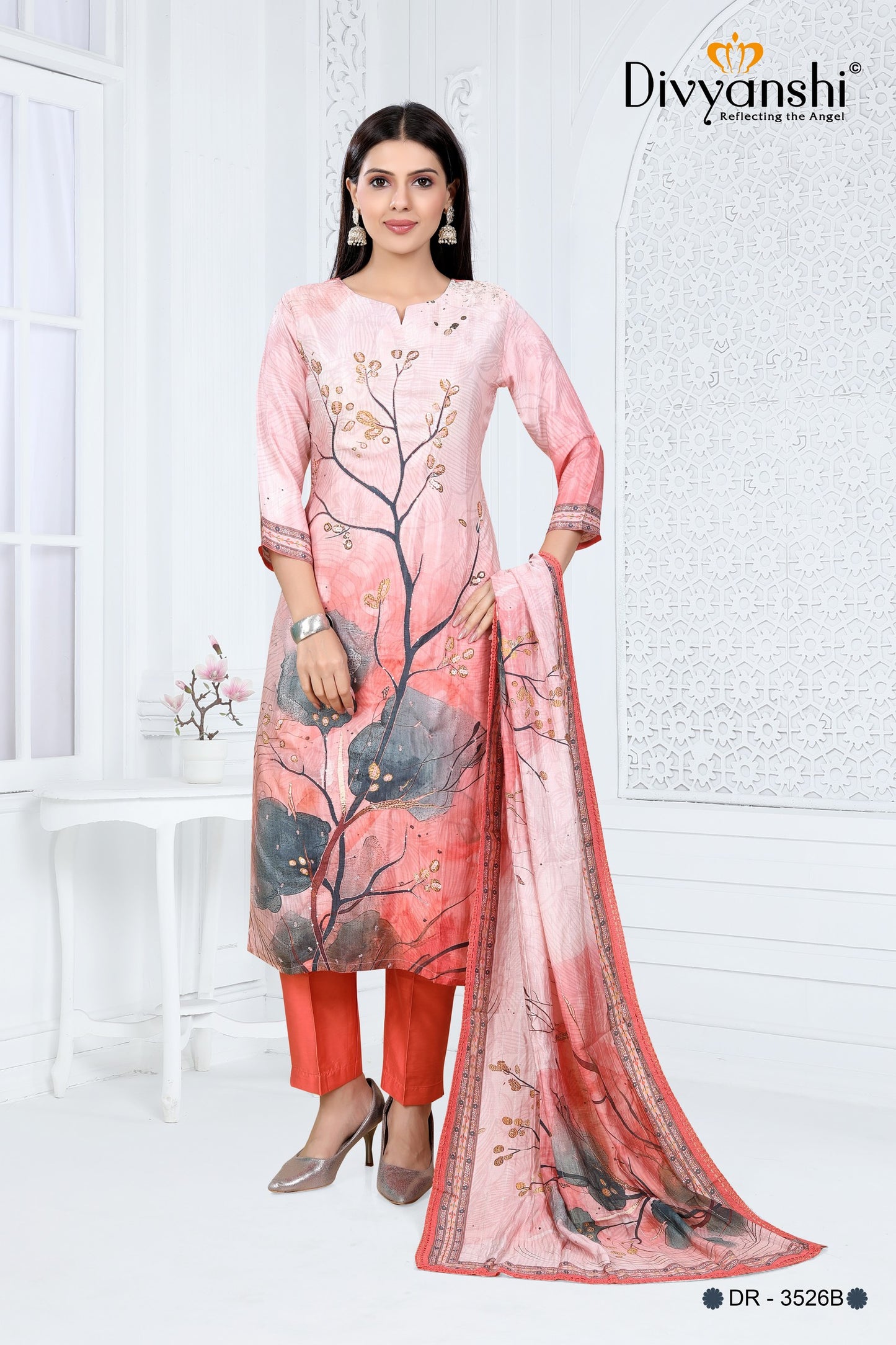 Elegant Printed Kurti made from premium fabric with matching pant and dupatta (DR3526B)