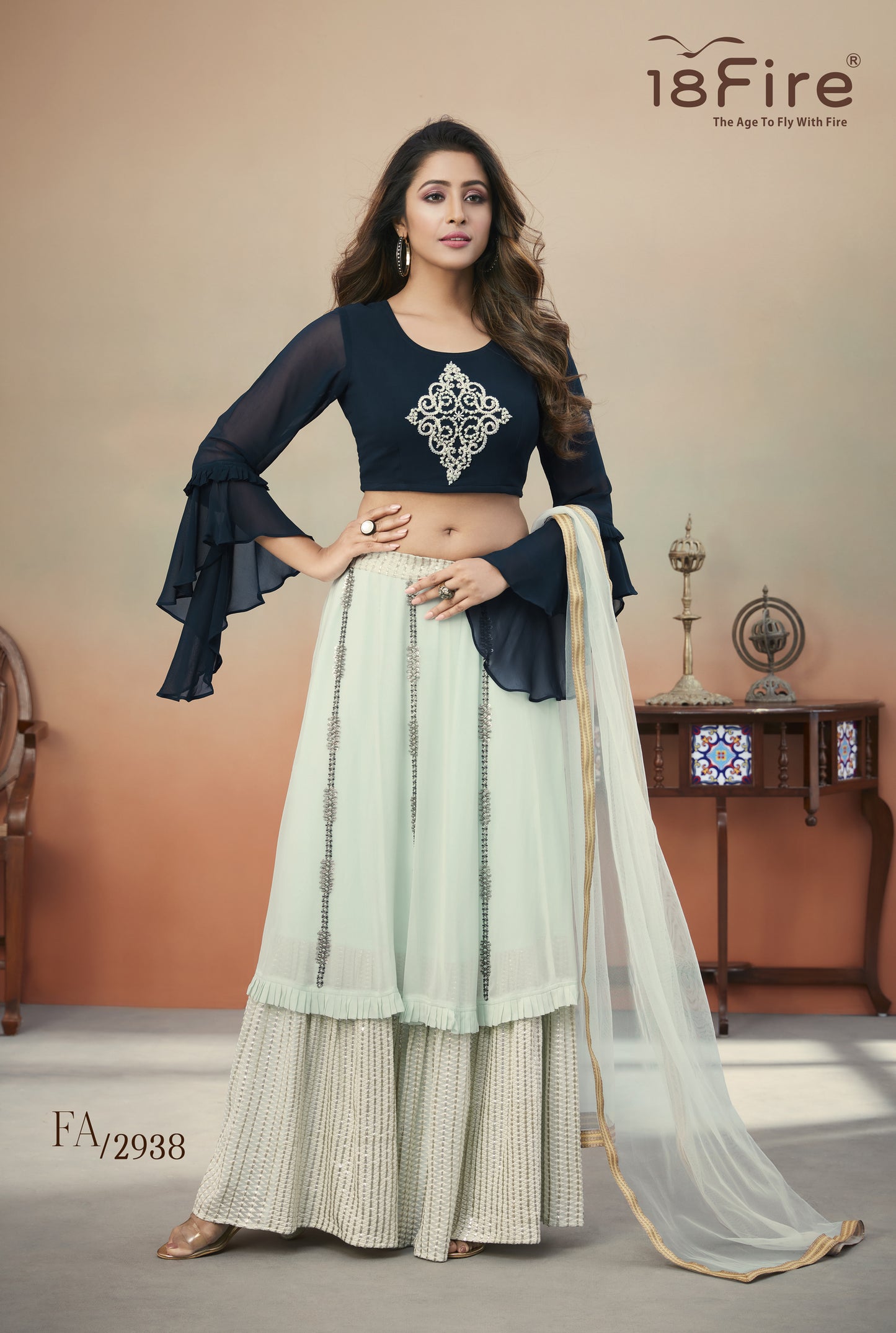 Georgette Printed Crop Top Lehenga (FA2938)