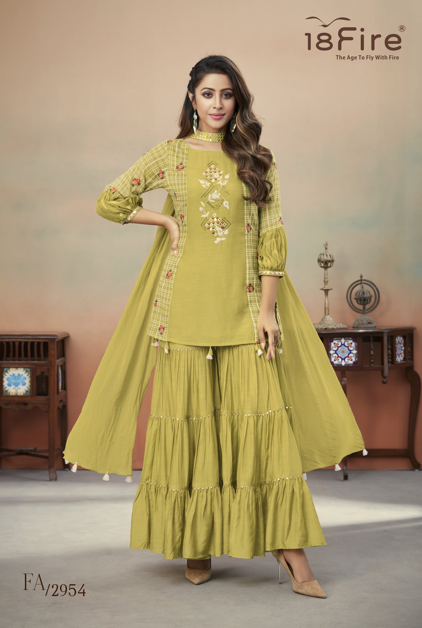 Printed Designer Set with Georgette Palazzo Bottom