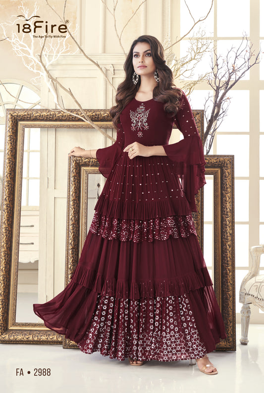 Stylist Gown with Unique sleeves and Fancy Handwork