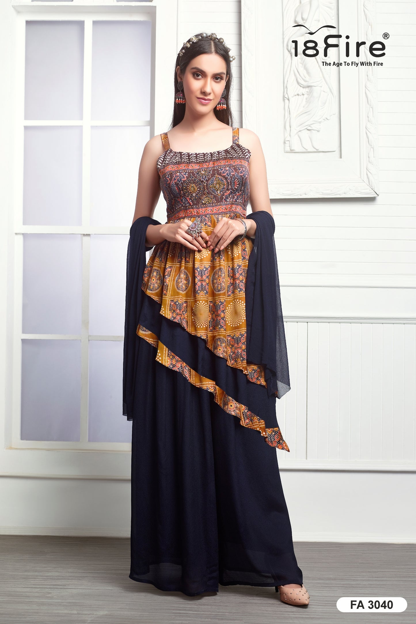 Ethnic Designer Kurti & Palazzo Pant with Matching Dupatta (FA3040)