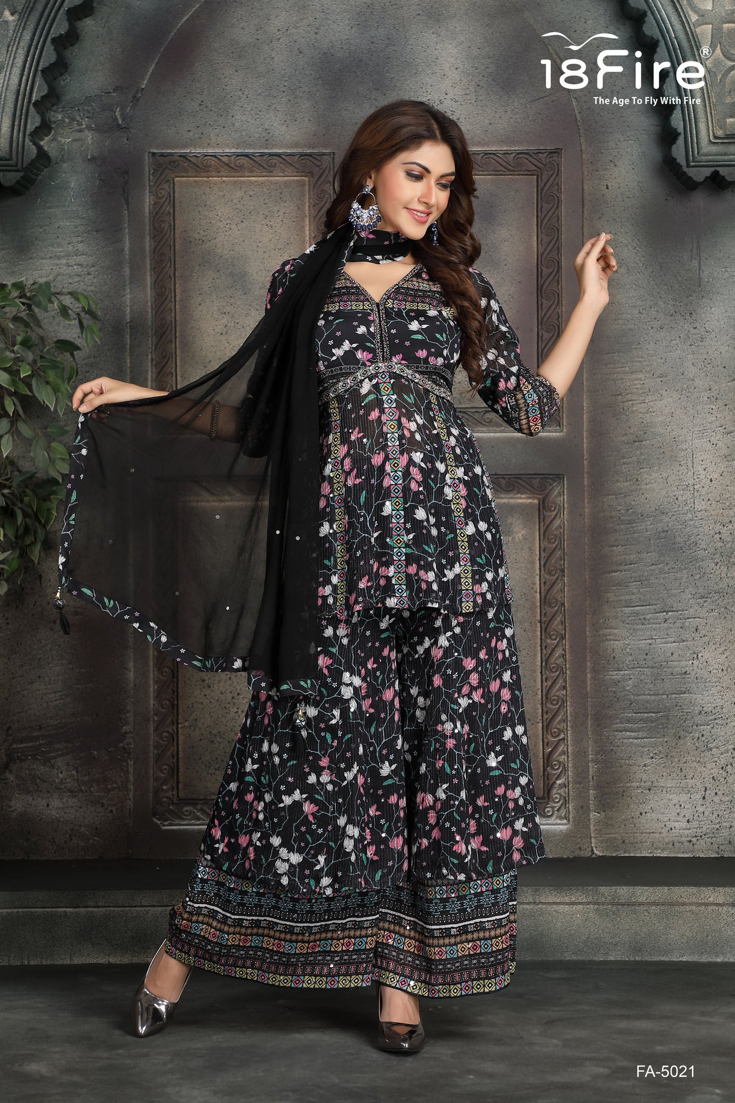 Premium 3 Pcs Designer Set with Floral Print & Detailed work