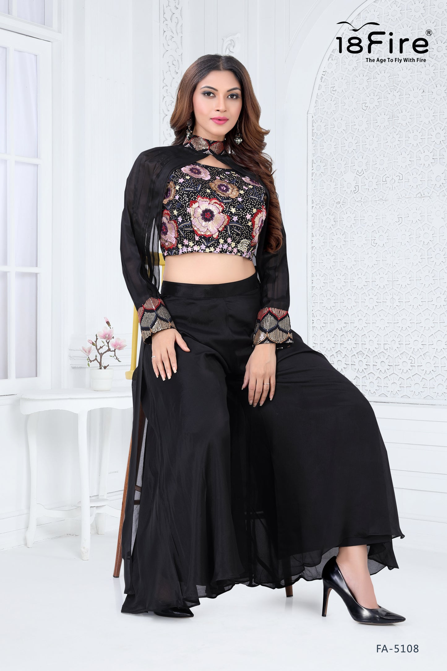 Uniquely Design 3 Pcs Set for standout differently from everyone (3 pcs set contain Fancy Crop Top, Short Jacket with matching pant) (FA5108)