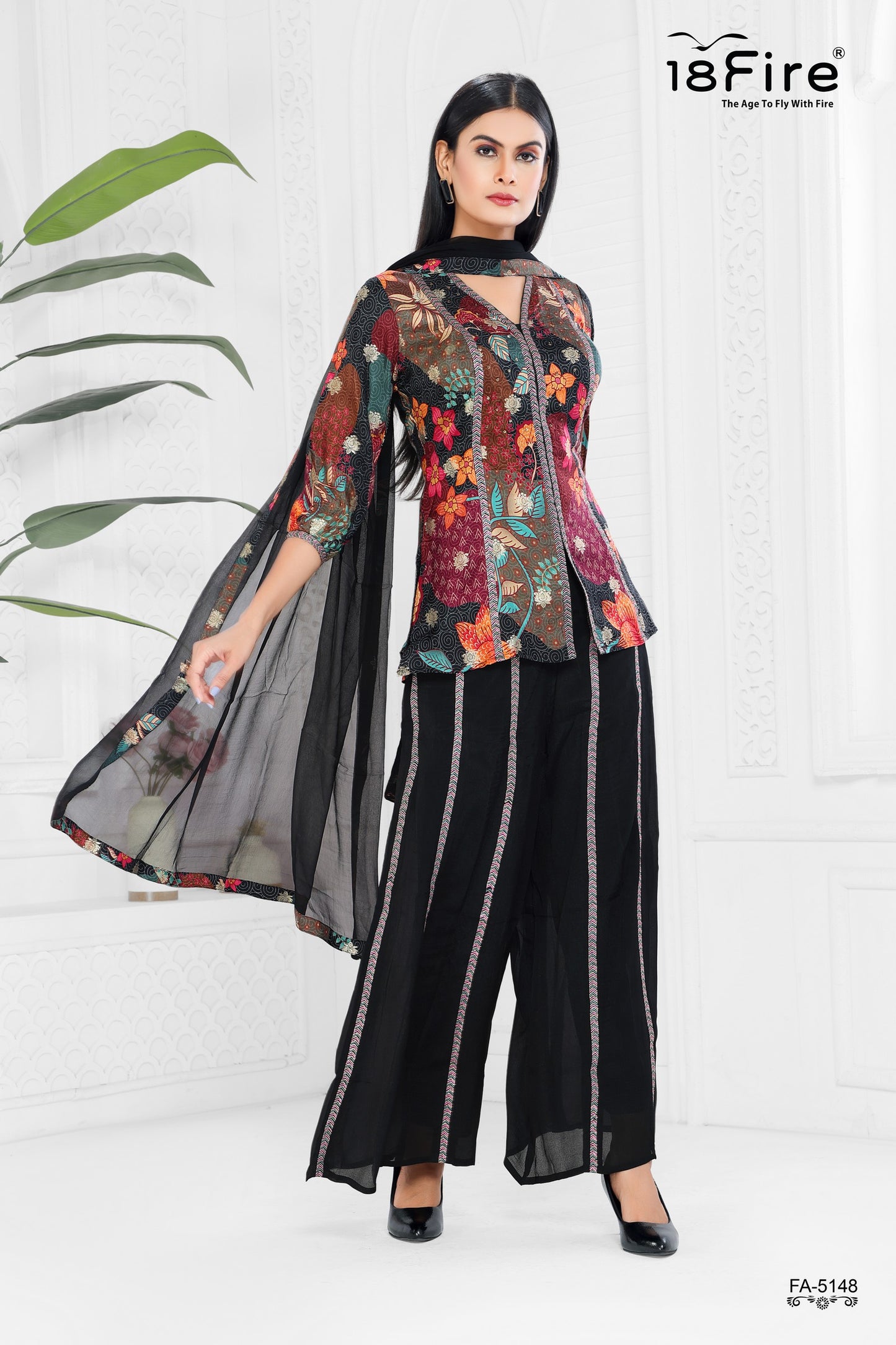 Stylish Printed Fusion Wear with a Scarf, a type of Indian ethnic wear that blends traditional and contemporary styles (FA5148)
