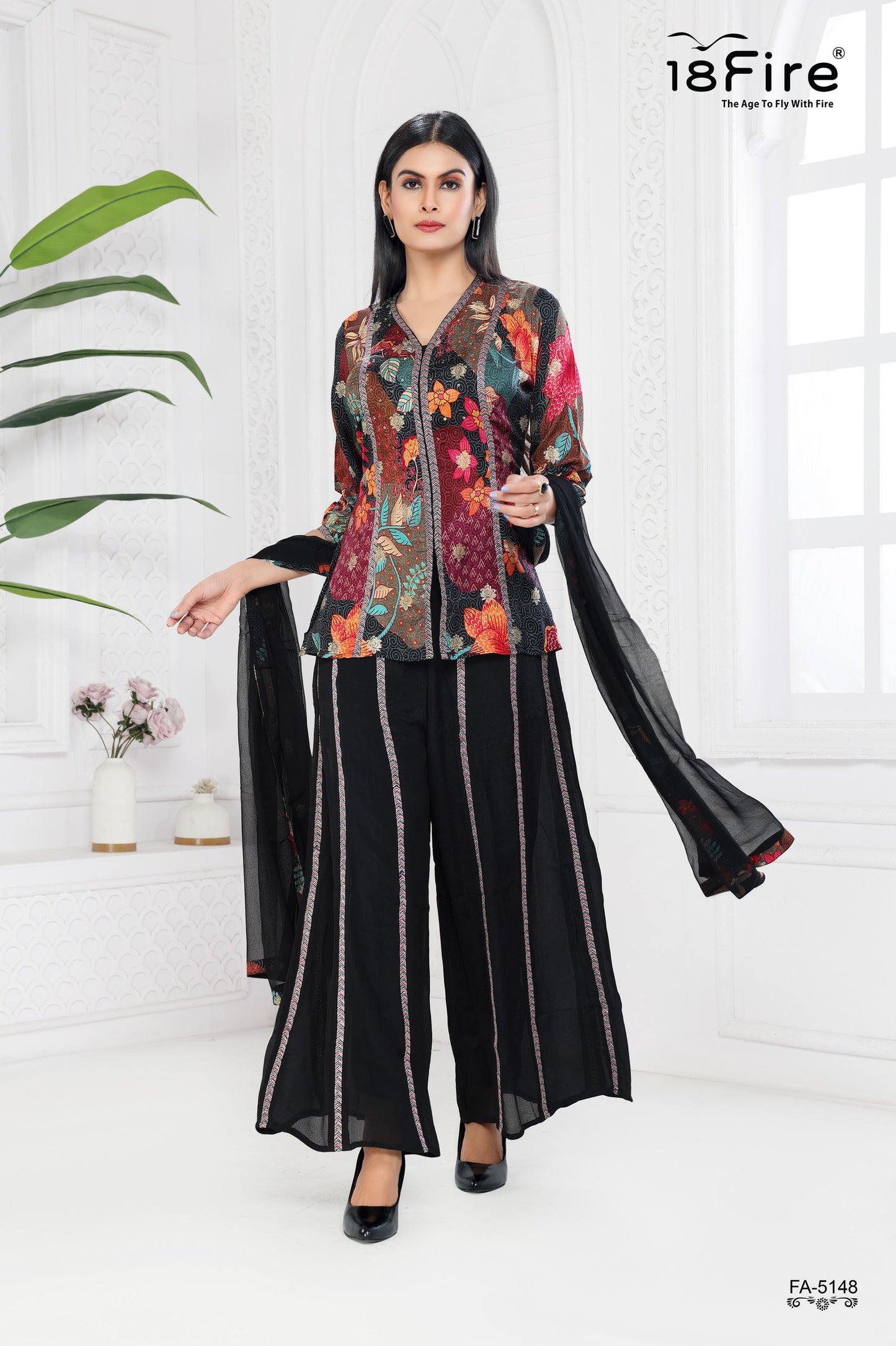 Stylish Printed Fusion Wear with a Scarf, a type of Indian ethnic wear that blends traditional and contemporary styles (FA5148)