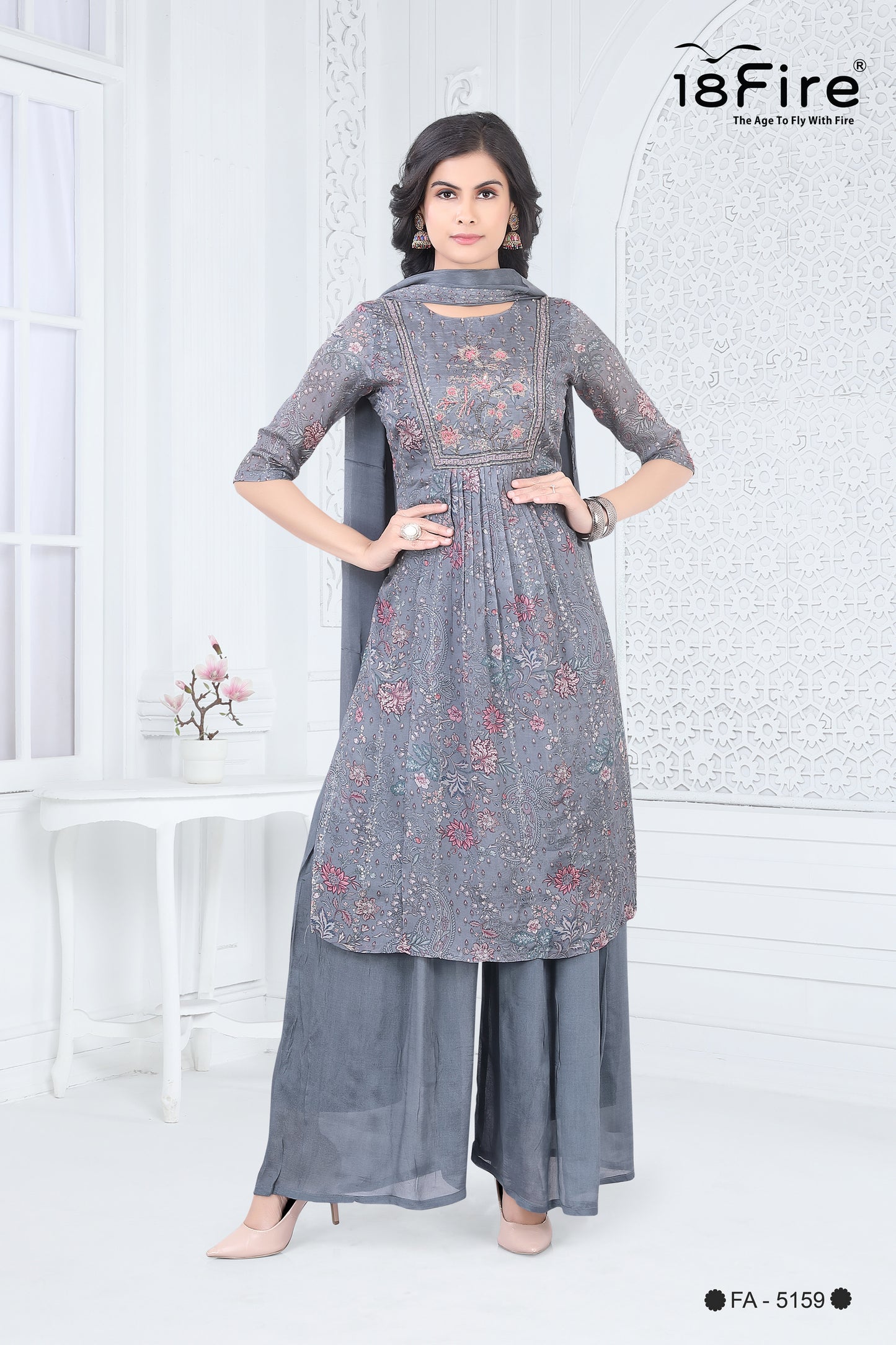 Ethnic detailed handwork kurti with matching pant and dupatta (FA5159)