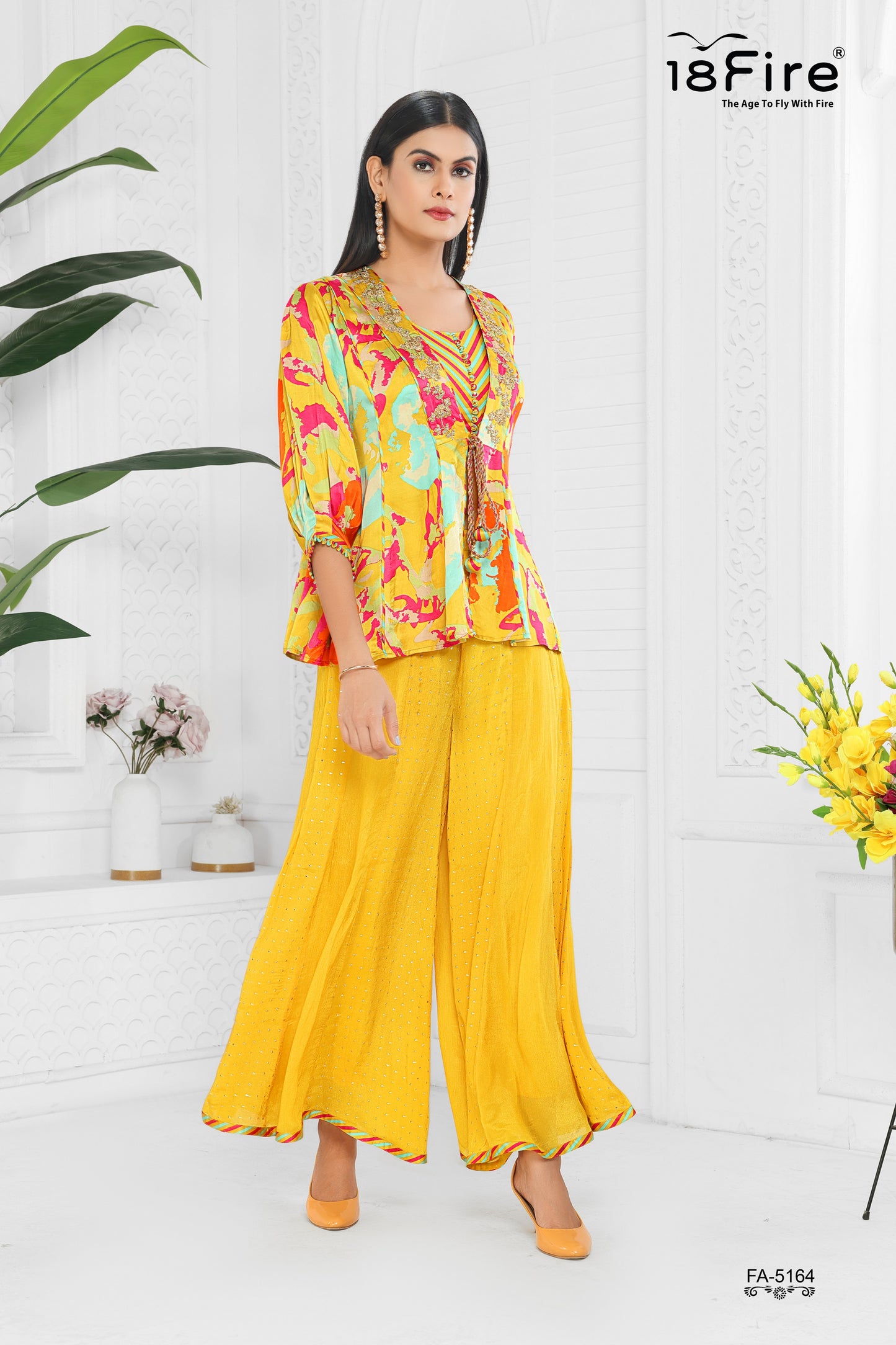 Radiant Yellow Printed Indo-Western Palazzo Set (FA5164)