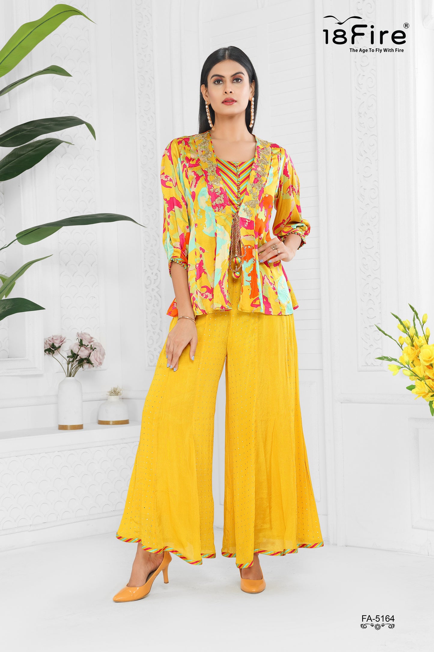 Radiant Yellow Printed Indo-Western Palazzo Set (FA5164)
