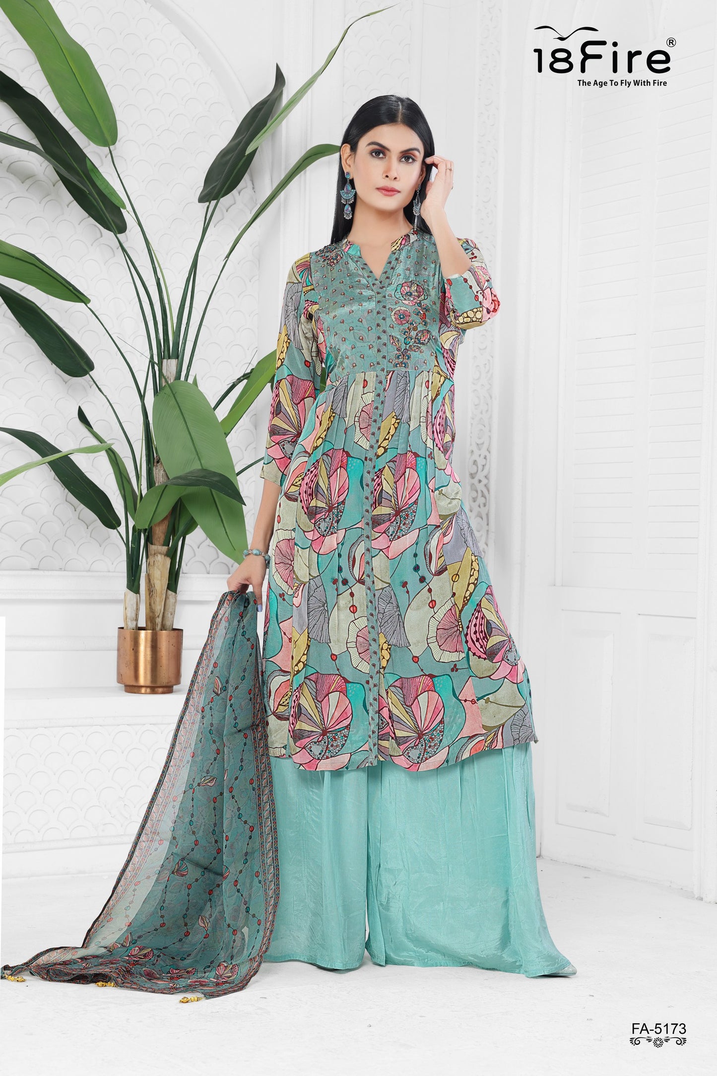 Exuberant Sky Blue Designer Palazzo Suit for Festival and Party (FA5173)