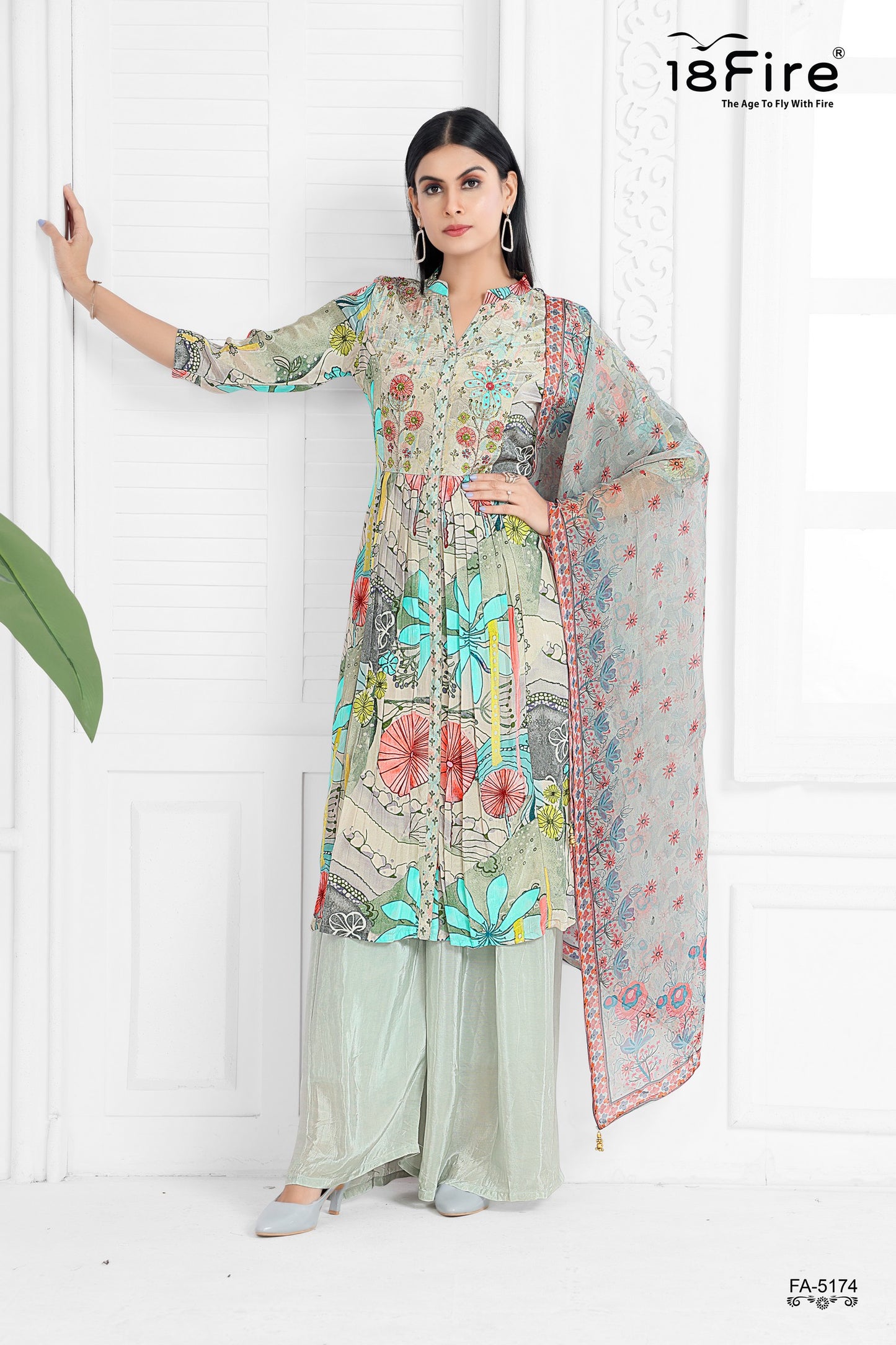 Glamorous Sea Green Designer Palazzo Suit (FA5174)