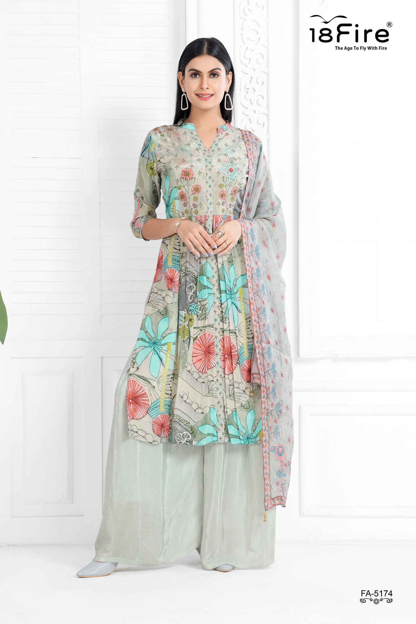 Glamorous Sea Green Designer Palazzo Suit (FA5174)