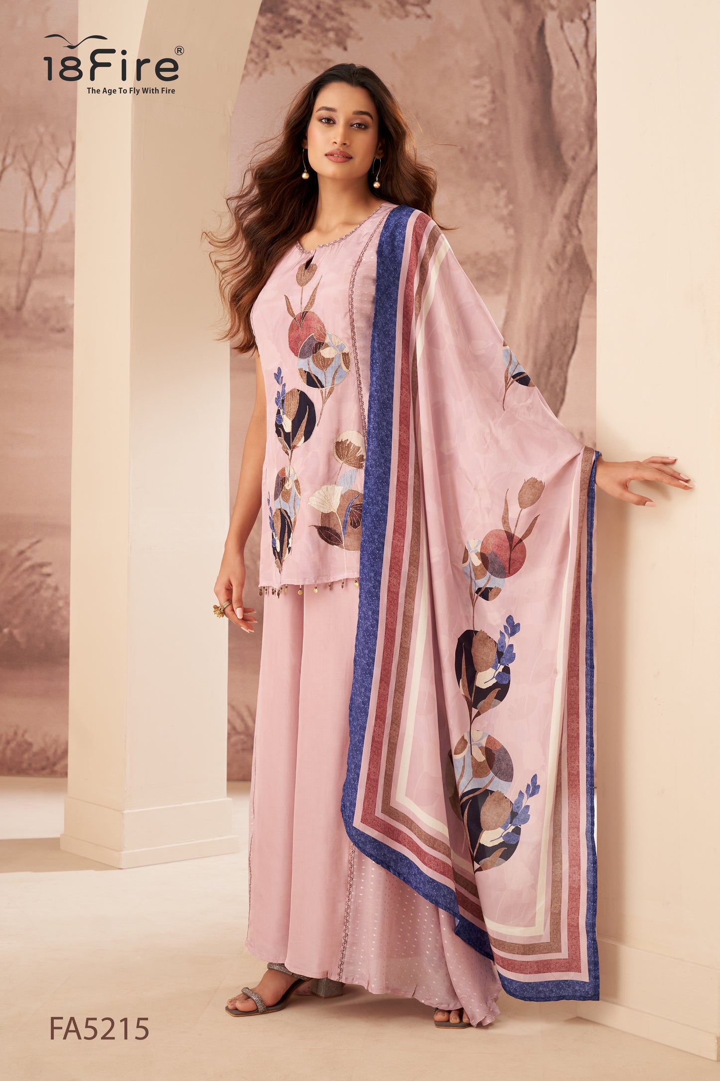 Elegant Digital Printed Short Top with detailed handwork to feel richness paired with matching dupatta and palazzo (FA5215)