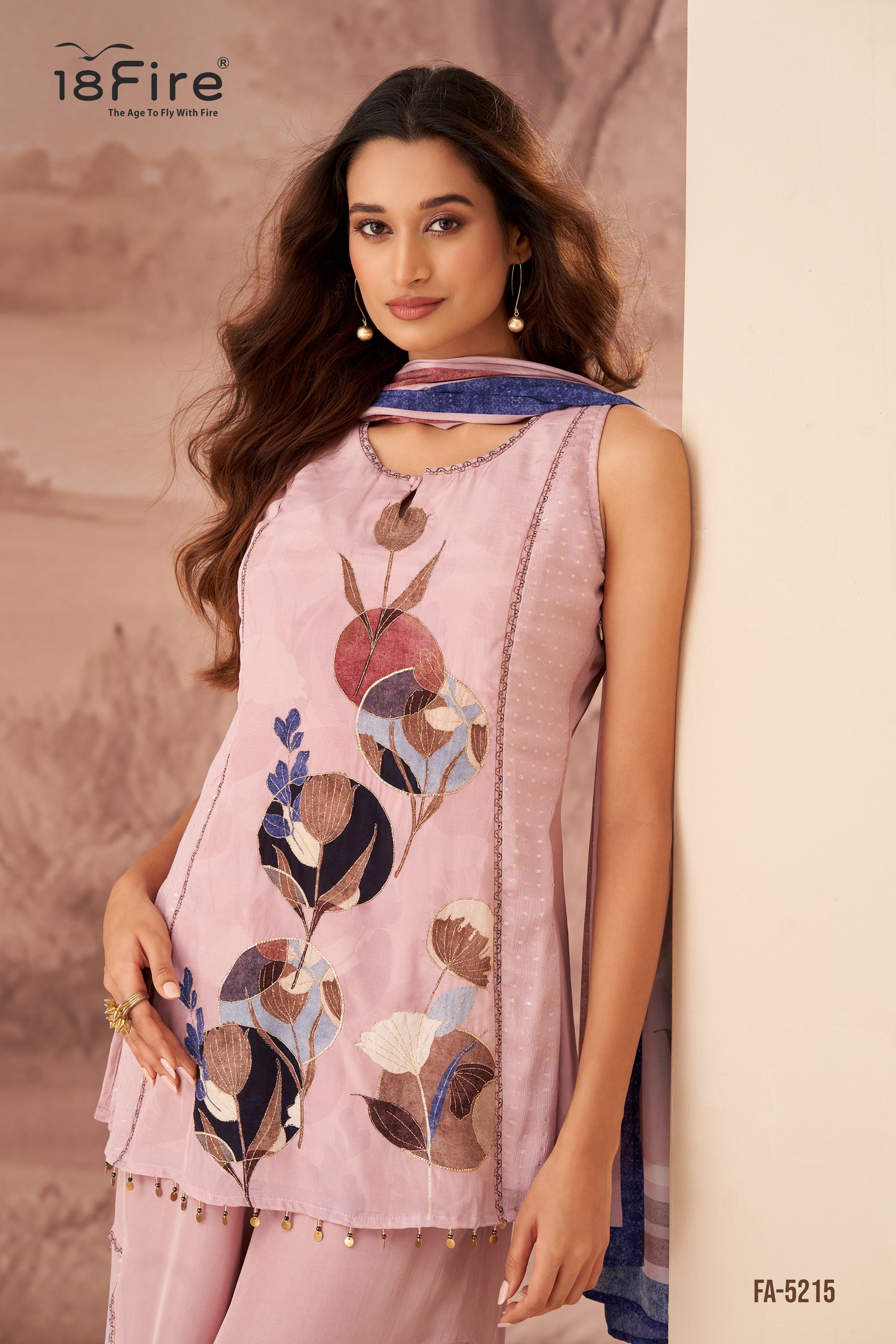 Elegant Digital Printed Short Top with detailed handwork to feel richness paired with matching dupatta and palazzo (FA5215)
