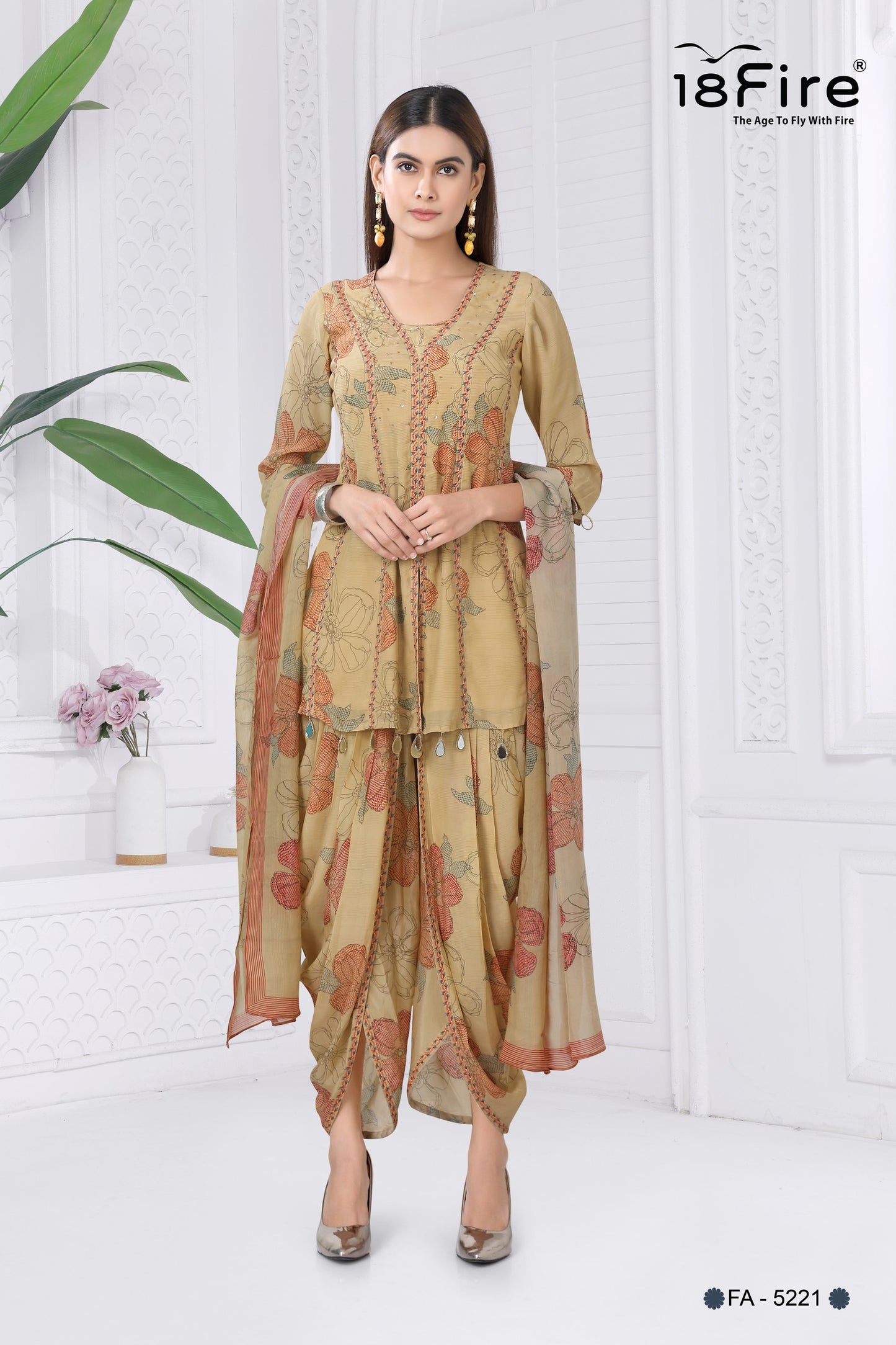 Contemporary Indian Short Kurti with Dhoti Style Bottom and matching dupatta is perfect blend of comfort and elegance (FA5221)