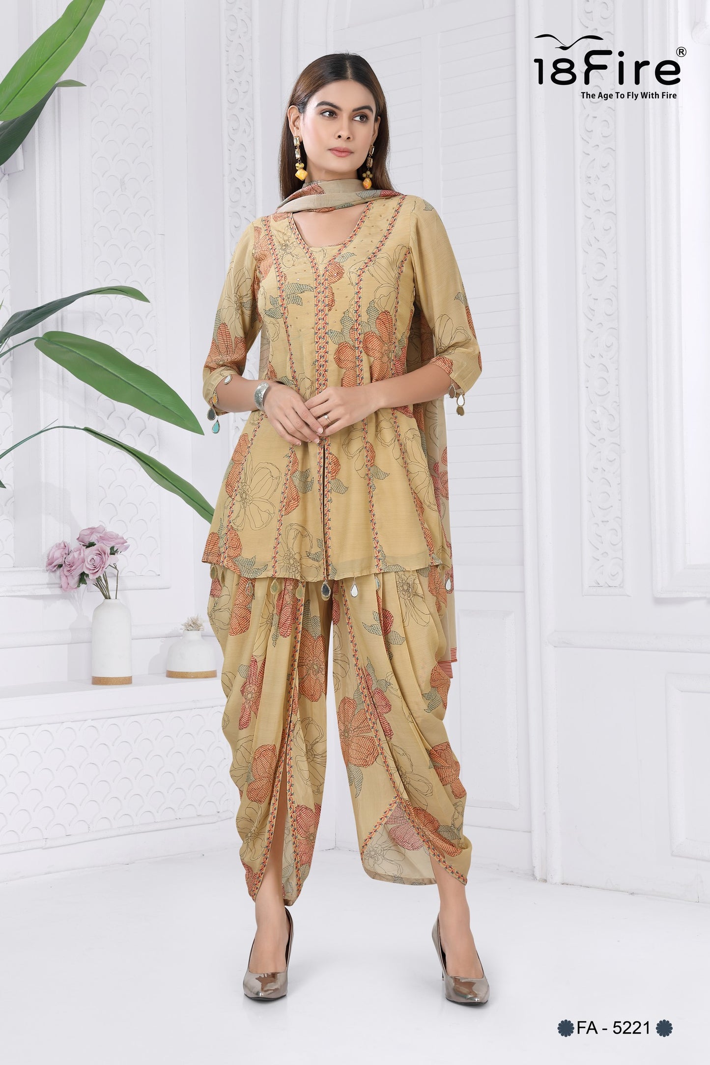 Contemporary Indian Short Kurti with Dhoti Style Bottom and matching dupatta is perfect blend of comfort and elegance (FA5221)
