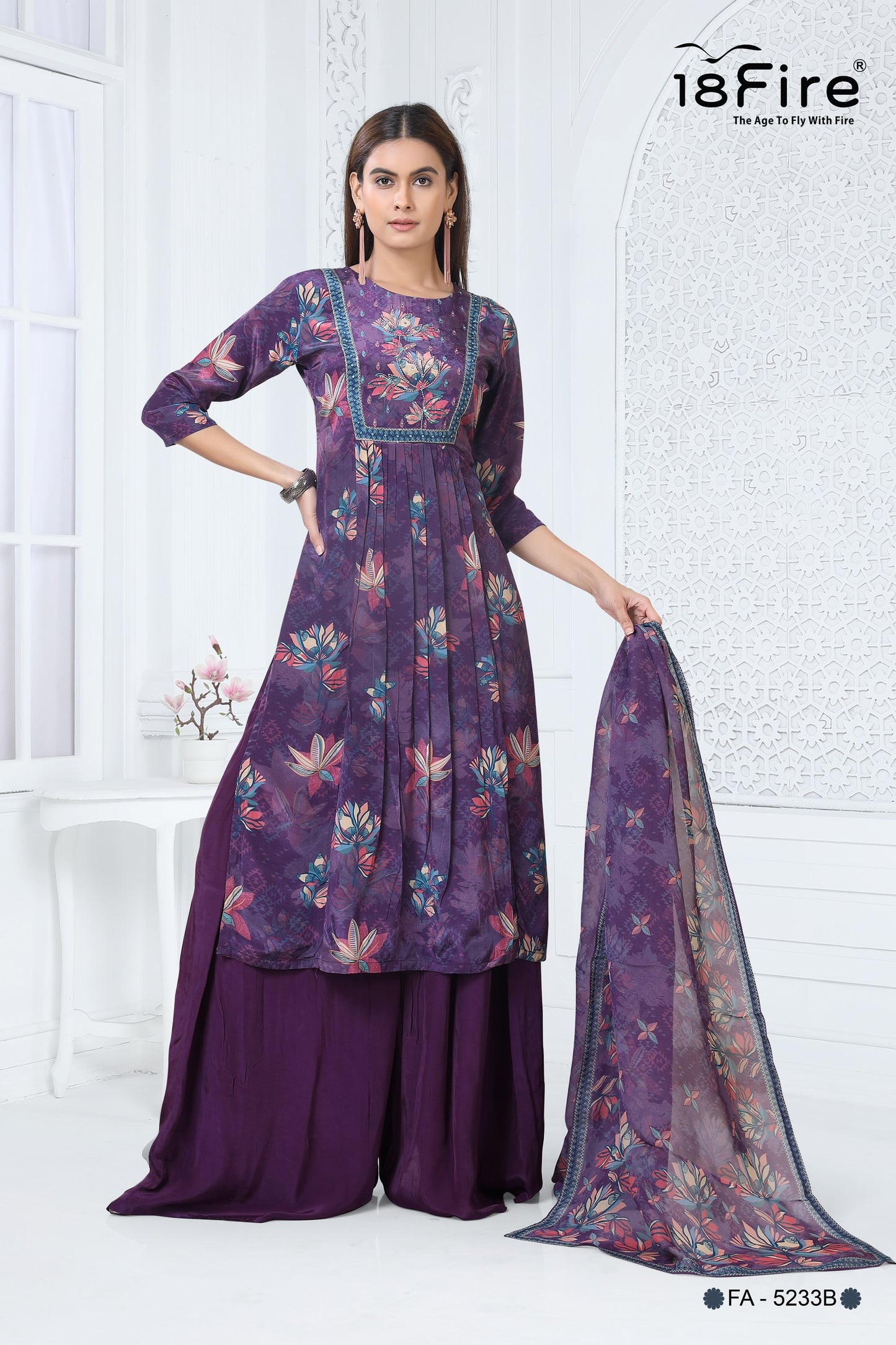This Designer 3Pcs suit set offers a blend of traditional aesthetics and modern comfort, making it a versatile addition to any wardrobe (FA5233B)