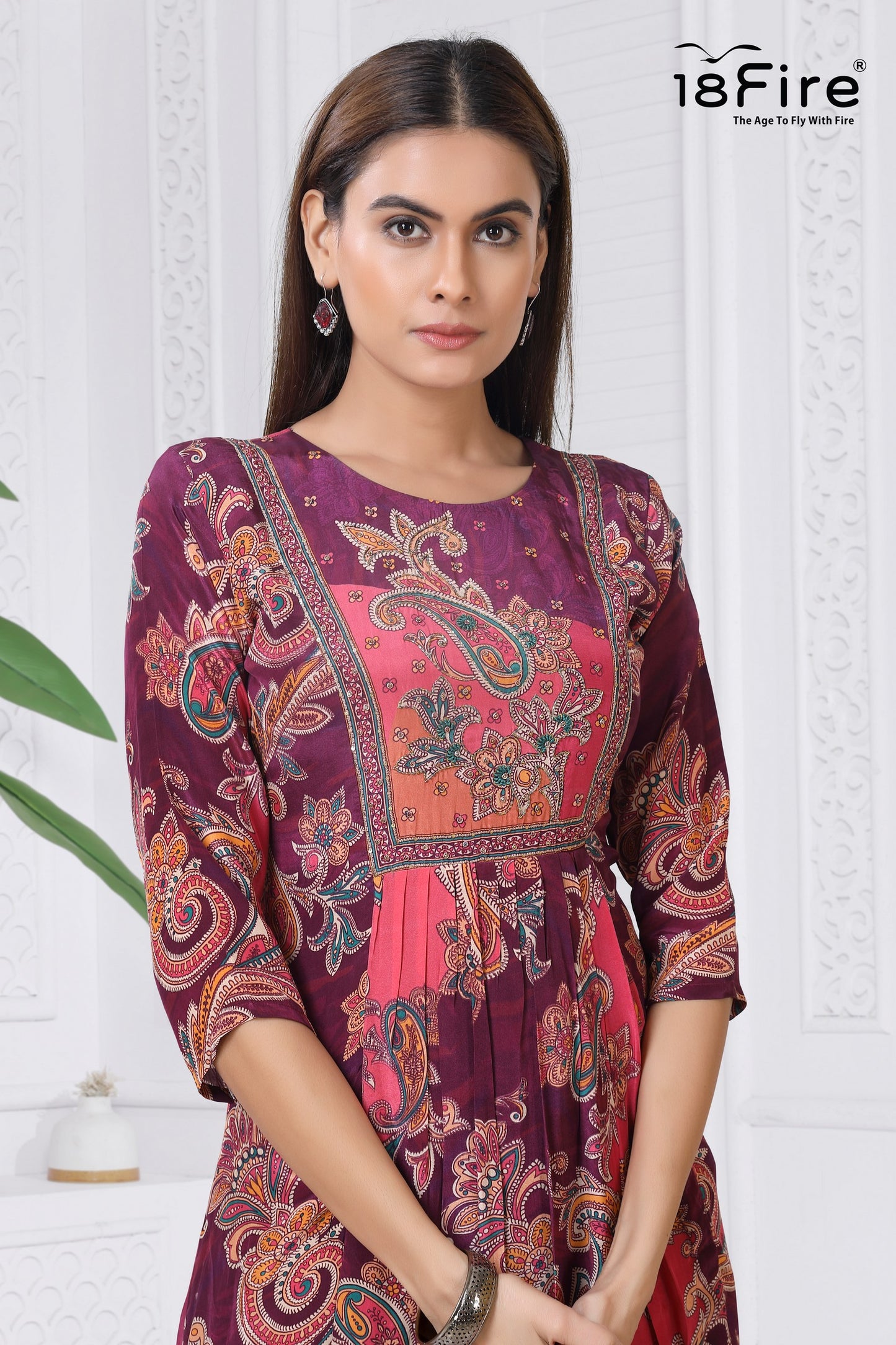 Designer A line Kurti with fancy flared cut and detailed handwork for classic timeless look paired with matching palazzo pant and dupatta (FA5234)