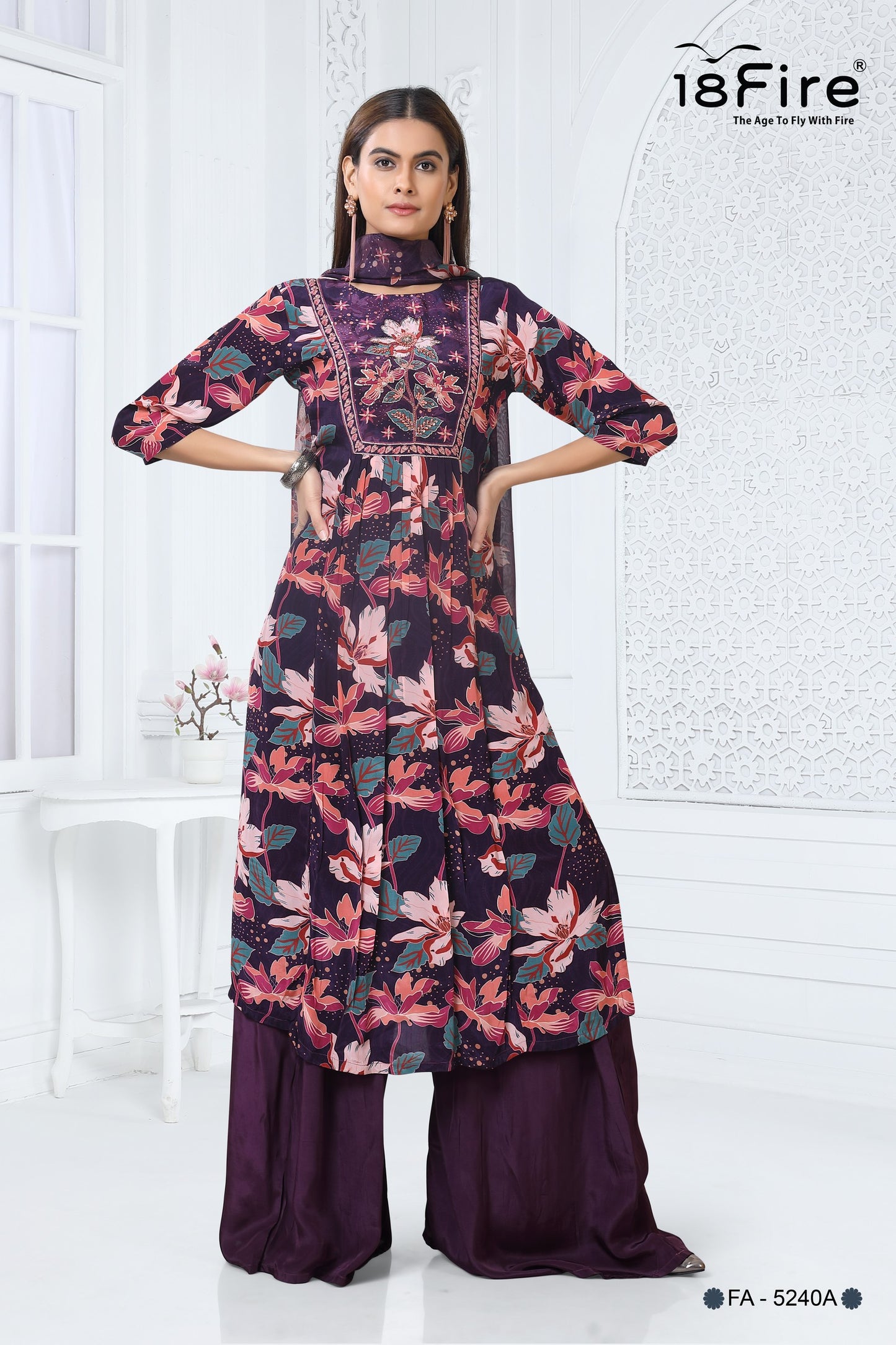 This is a stylish, ready-to-wear Indian outfit that would be perfect for semi-formal occasions or festive gatherings (FA5240A)