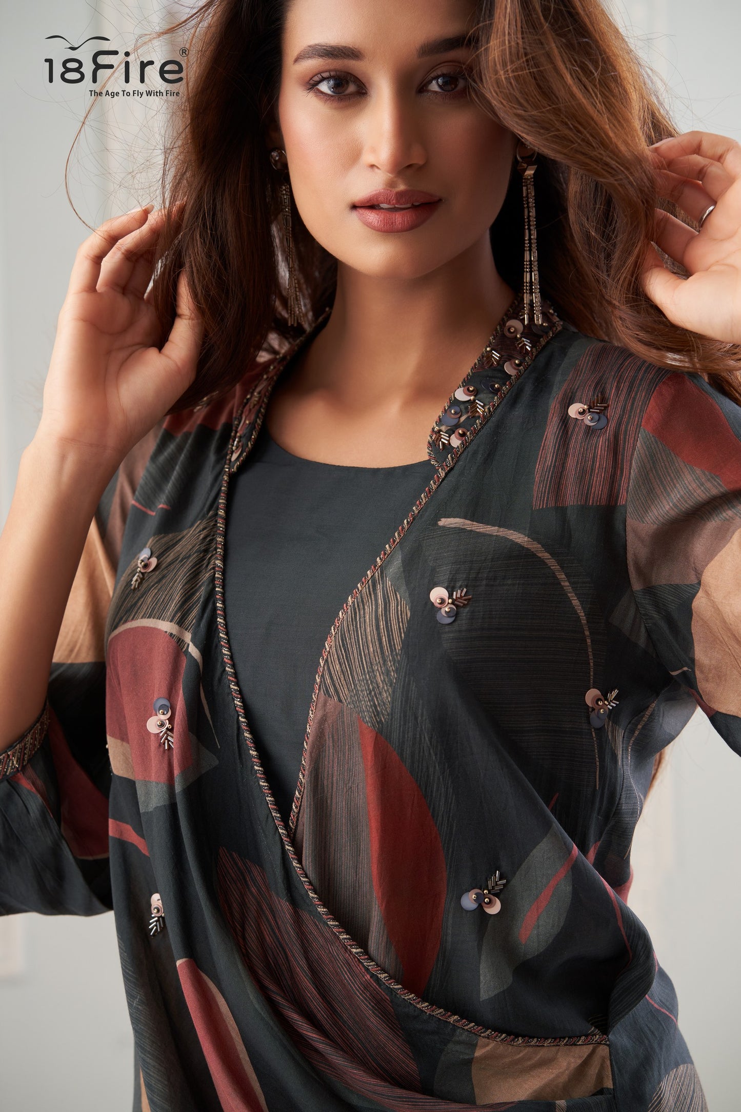 Stylishly draped top adorned with modern abstract shade paired with matching bottom (LA12)