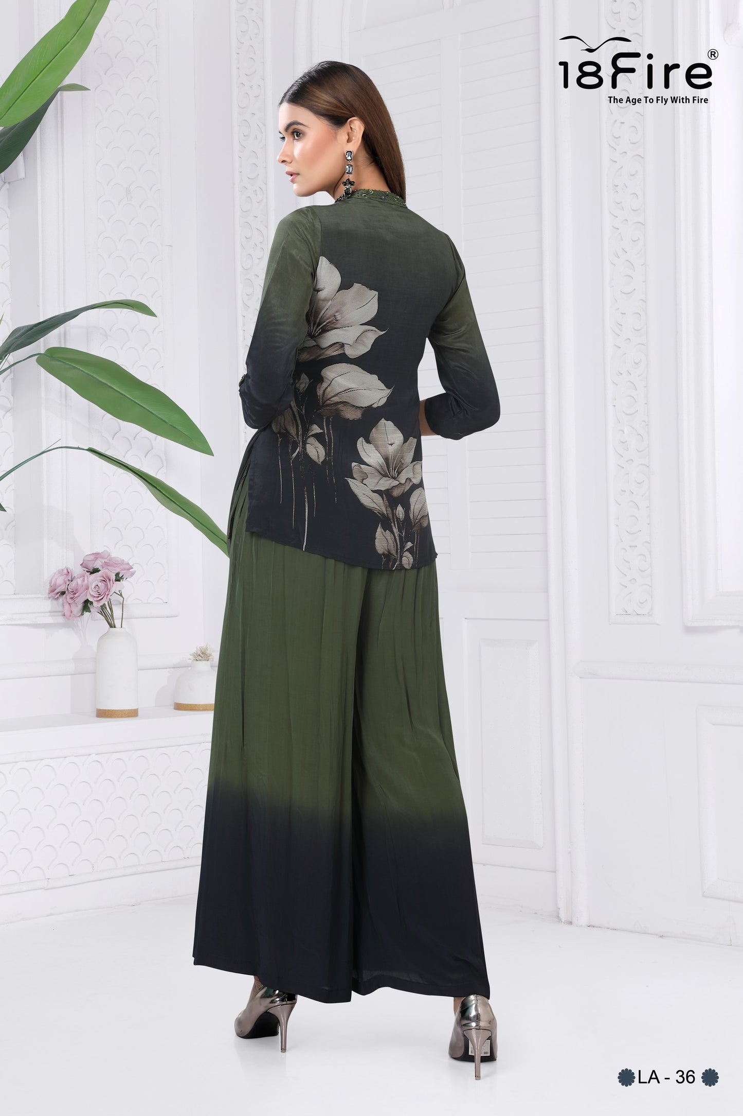 Modern Interpretation of a traditional Indian outfit with matching palazzo & draped dupatta (LA36)