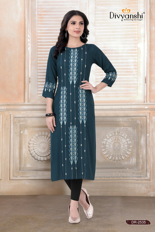 Designer Embroidery Straight Fit Kurti