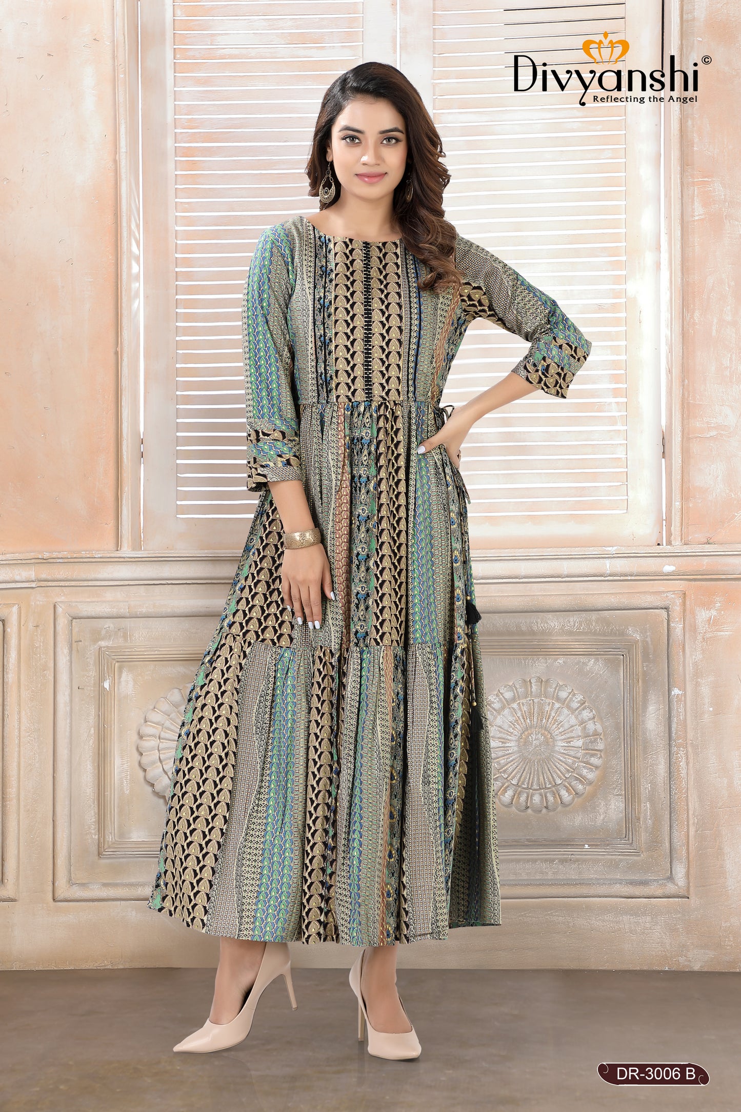 Foil Print Rayon Gown for Regular and Comfort Wear