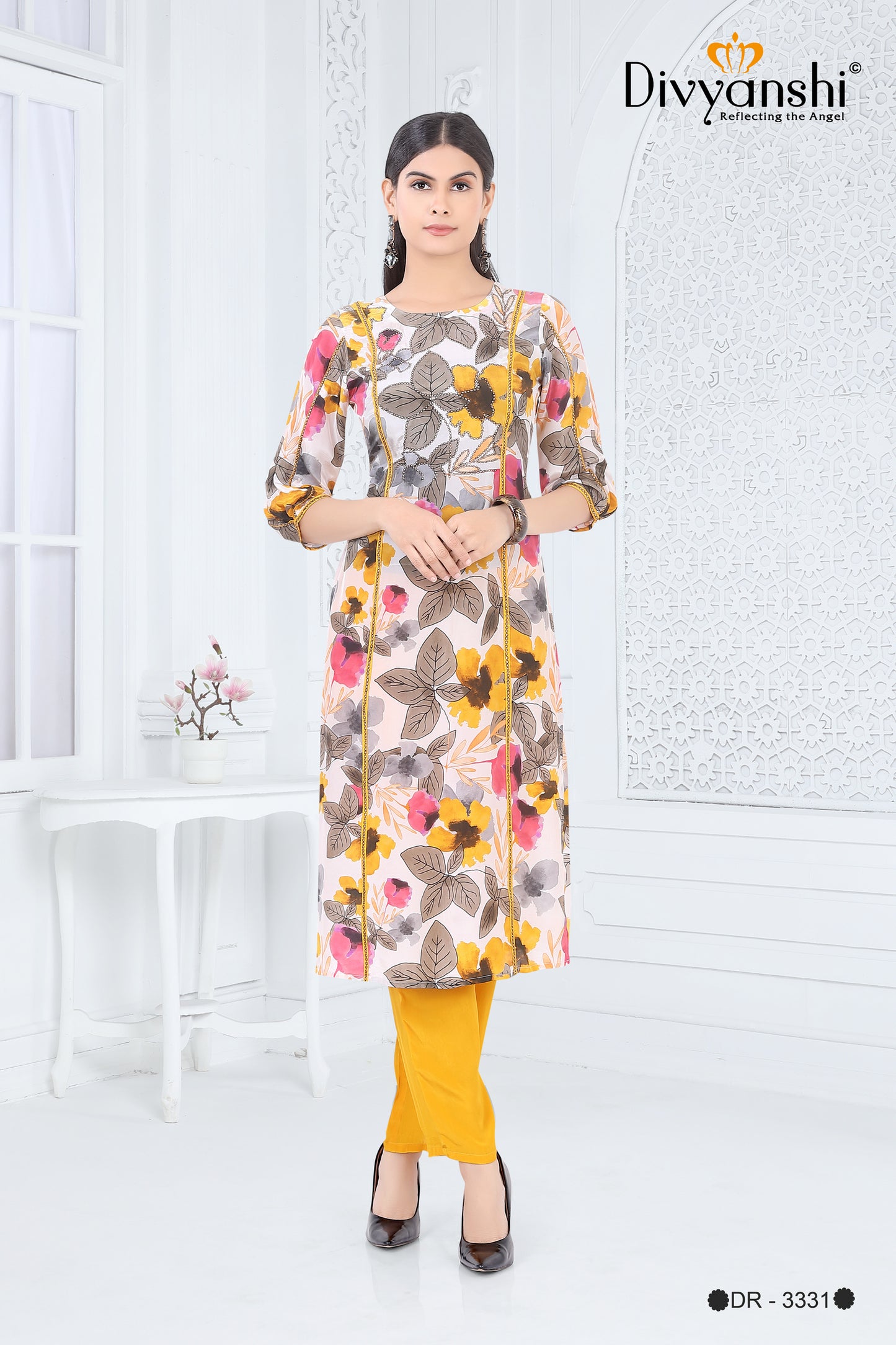 Regular Fit Floral Print 2 Pcs Kurti Set (DR3331)