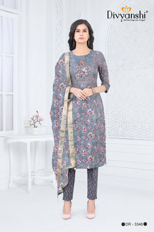 Straight Fit Designer Kurti with Matching Dupatta and Bottom (DR3346)