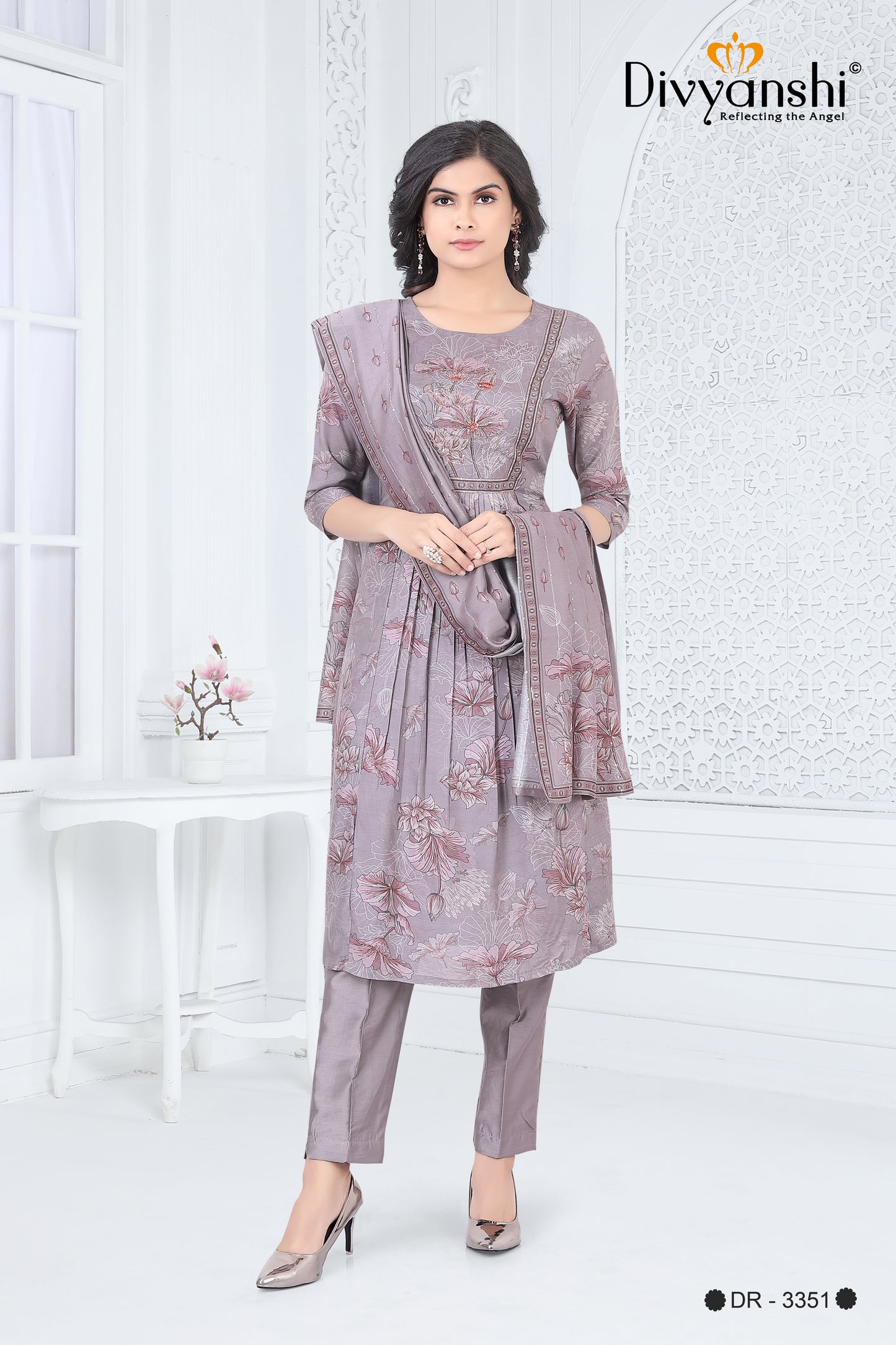 Flared cut A Line Designer Set with Dupatta (DR3351)