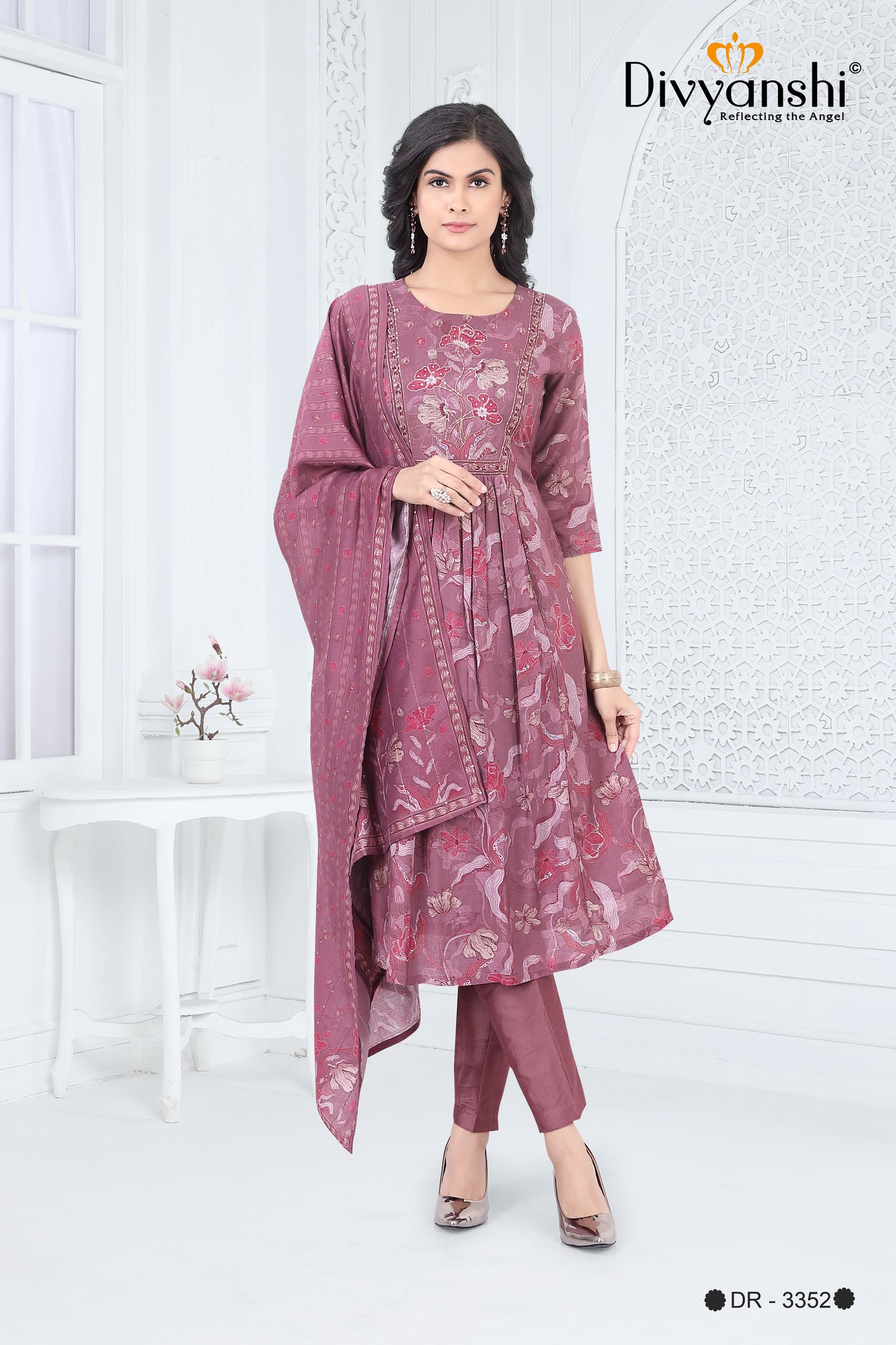 A Line Designer 3 Pcs Set with dupatta (DR3352)