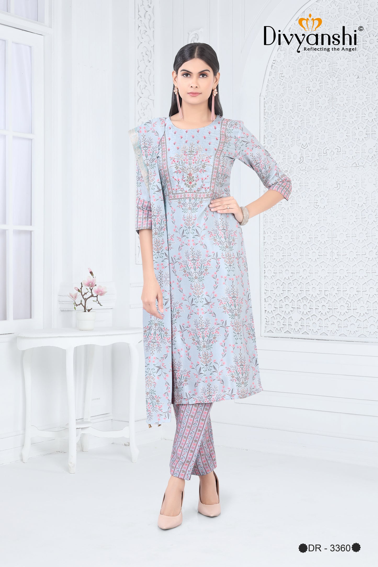 Straight Fit designer 3 Pcs suit with detailed hand work to give elegance look (DR3360)