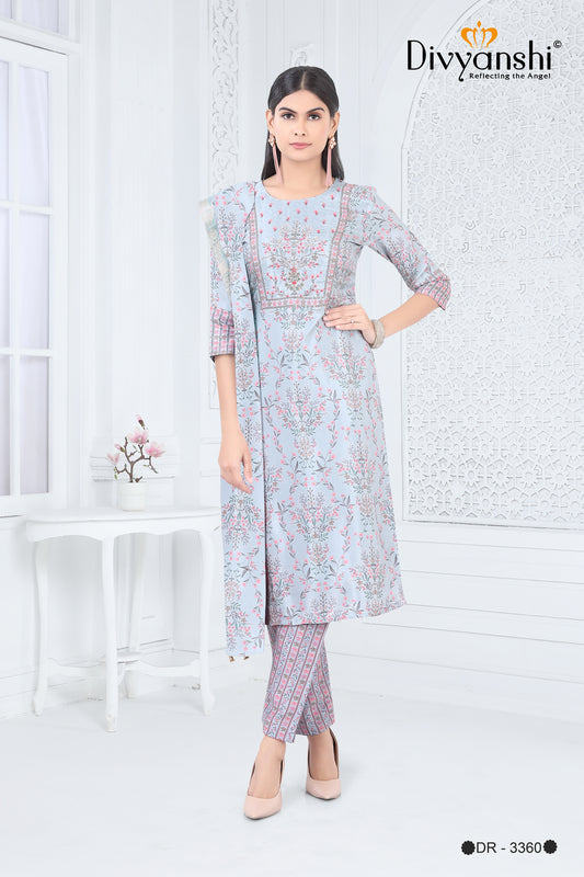 Straight Fit designer 3 Pcs suit with detailed hand work to give elegance look (DR3360)