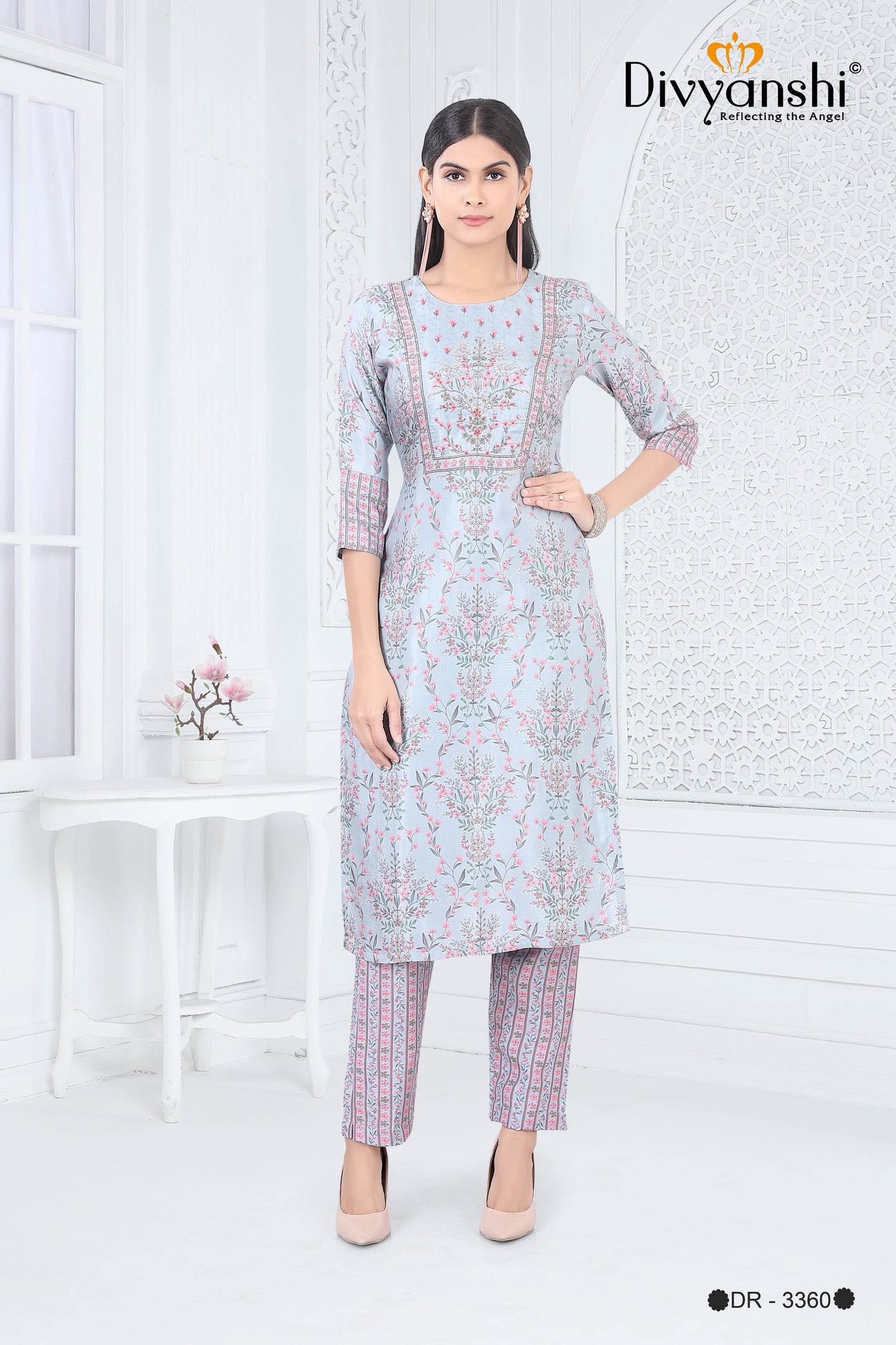 Straight Fit designer 3 Pcs suit with detailed hand work to give elegance look (DR3360)